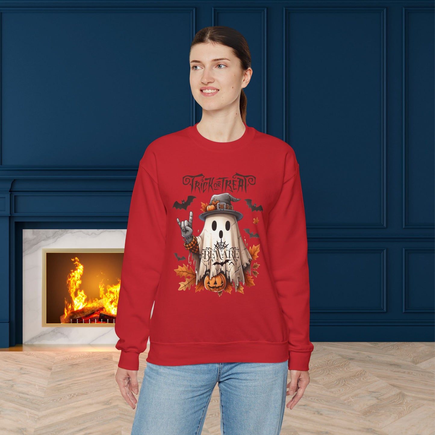 Trick Or Treat Halloween Sweatshirt, Happy Halloween Sweatshirt - Unisex Heavy Blend Crewneck, Halloween Sweatshirt, Cute Spooky Ghost sweatshirt.