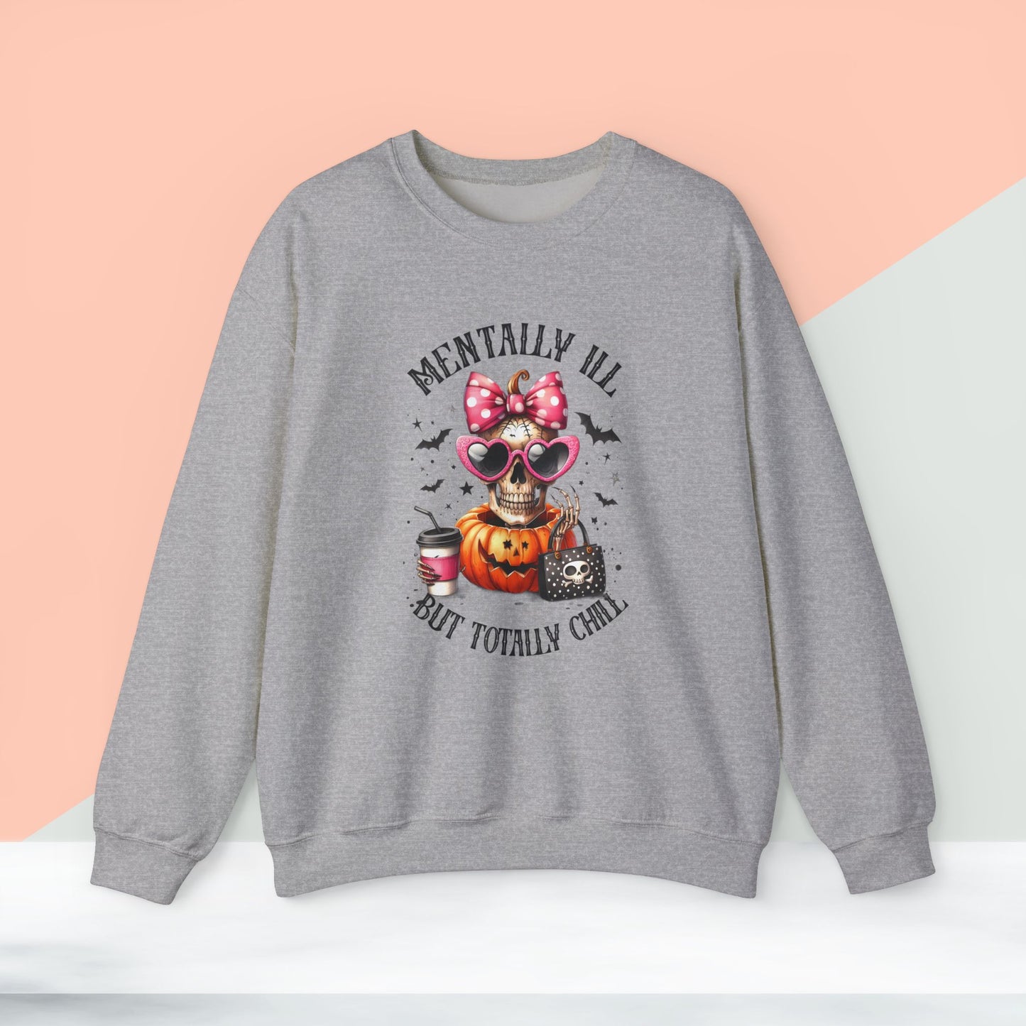 Mentally ill But Totally Chill Halloween Sweatshirt, Happy Halloween Sweatshirt - Unisex Heavy Blend Crewneck, Halloween Sweatshirt, Cute Spooky Ghost sweatshirt.