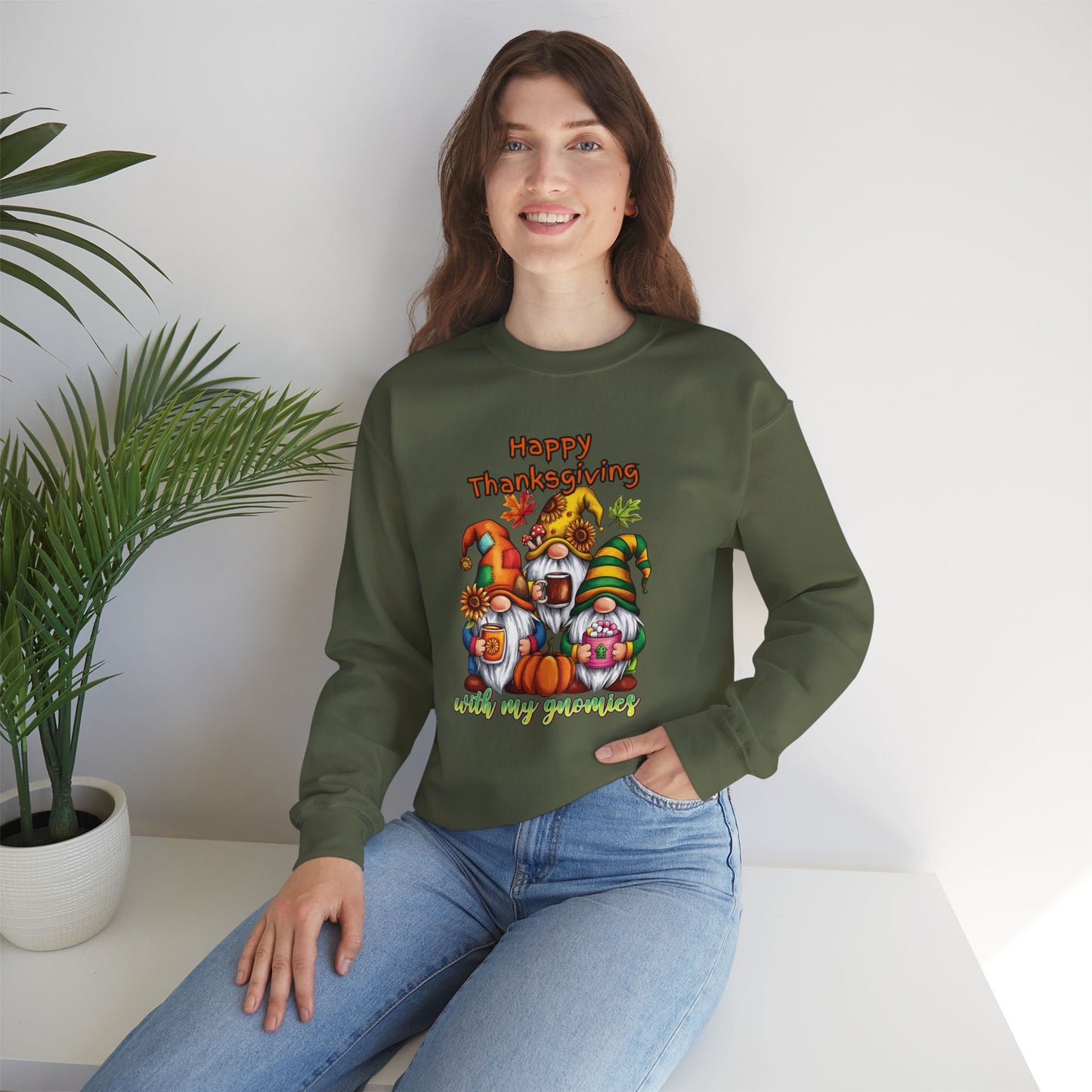 Happy Thanksgiving With My Gnomies Sweatshirt, HappyThanksgiving Sweatshirt - Unisex Heavy Blend, Happy Thanksgiving2024 Sweatshirt, Thanksgiving Gift, Festive Sweatshirt.