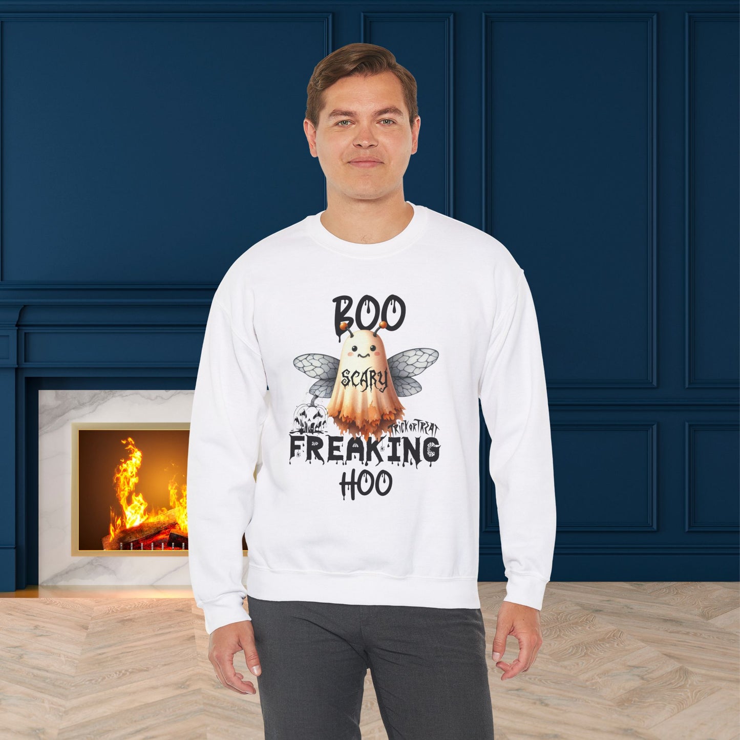 Boo Freaking Hoo Halloween Sweatshirt, Happy Halloween Sweatshirt - Unisex Heavy Blend Crewneck, Halloween Sweatshirt, Cute Spooky Ghost sweatshirt.