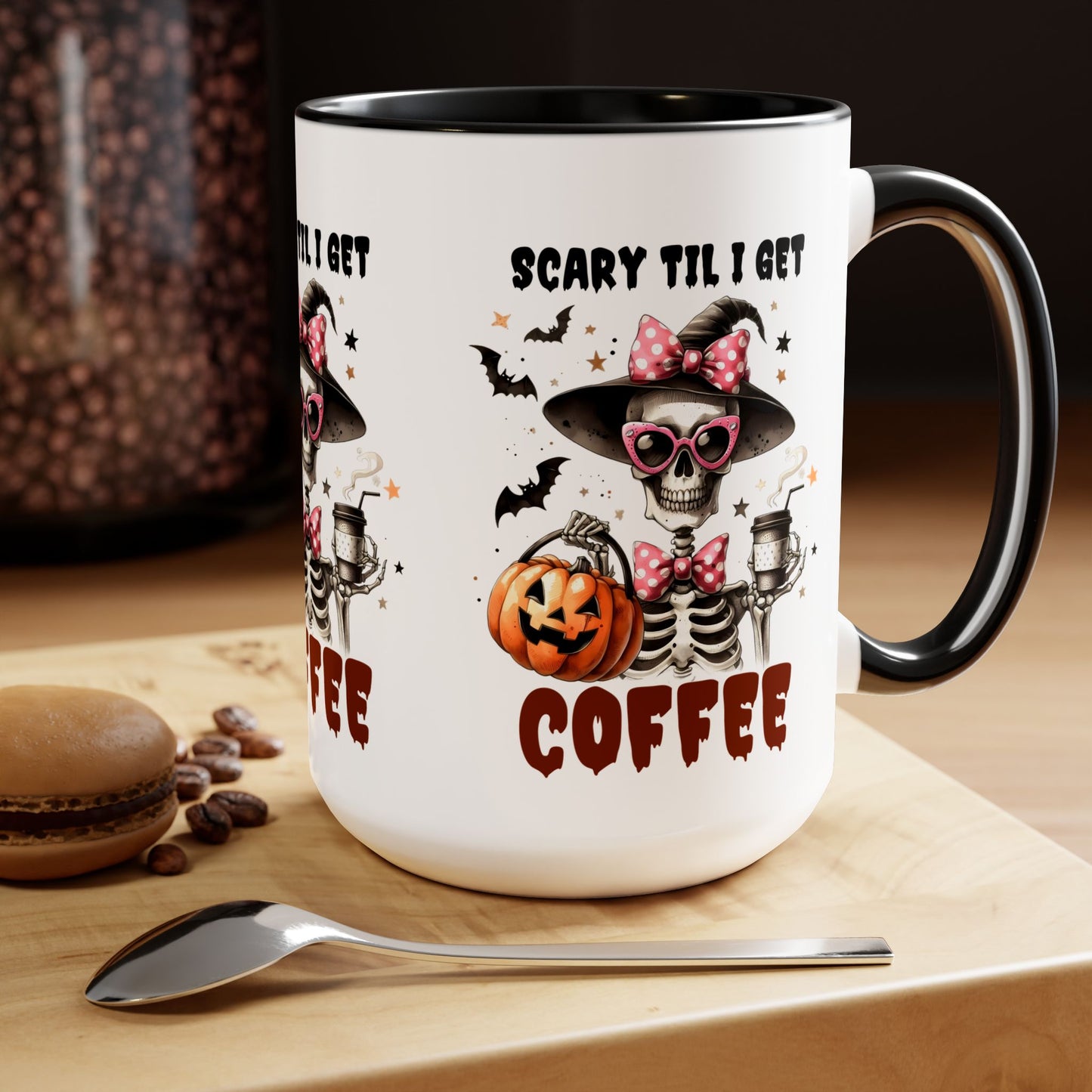 Scary Til I Get Coffee Halloween Coffee Mug, Let's Go Halloween Coffee Mug, Trick or Treat Halloween Coffee Mug, Cute Skeleton Coffee Mug, Spooky Season Halloween Coffee Mug.