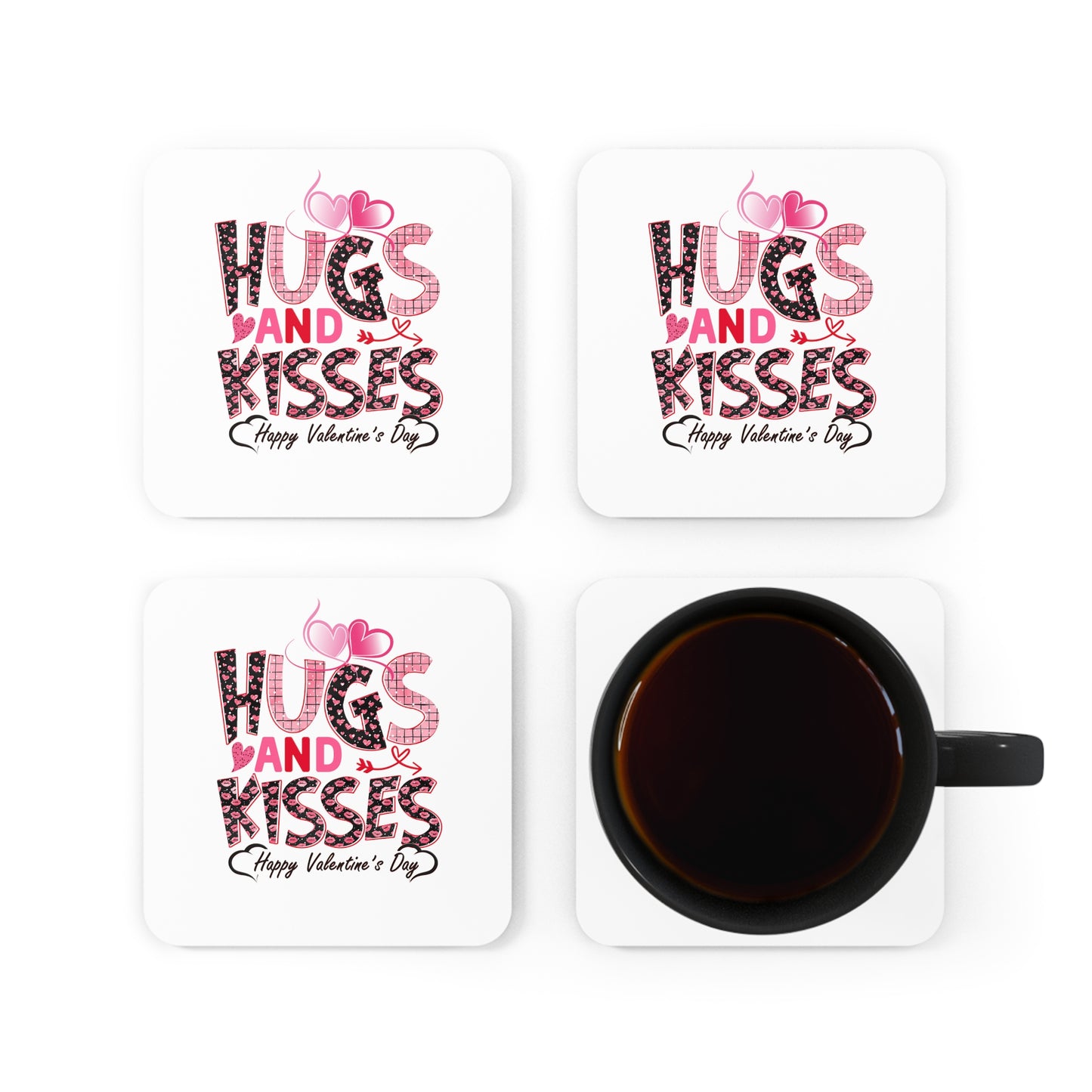 Happy Valentines Day Corkwood Coaster Set