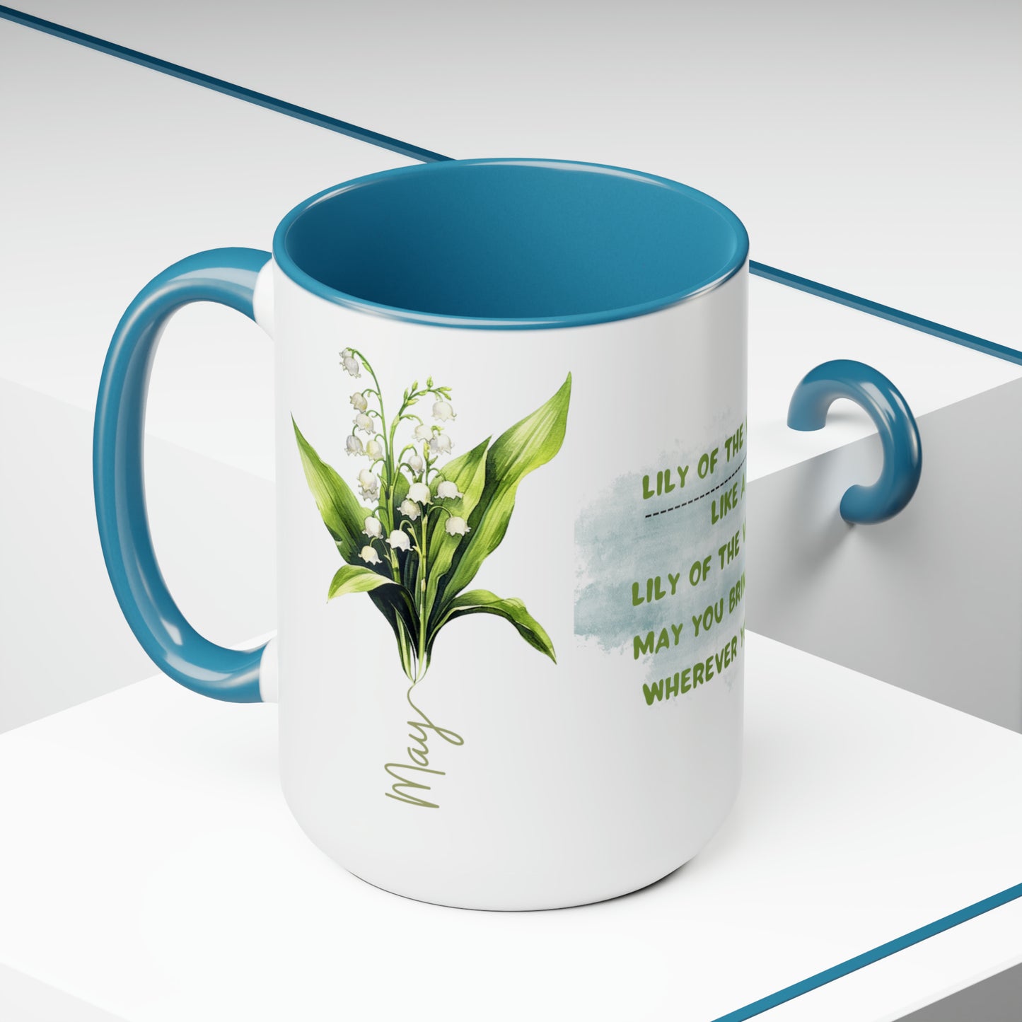 Birth Month FlowerTwo-Tone Coffee Mugs, 15oz, May Birth Month Flower mug.