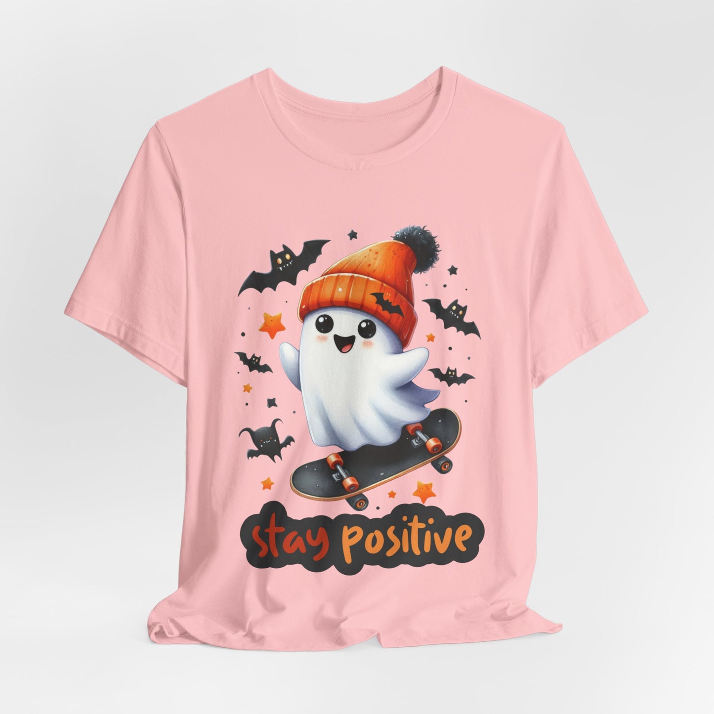 Stay Positive Cute Ghost T-shirt, Happy Halloween Skeleton T-shirt, Happy Halloween T-shirt, Trick Or Treat T-shirt, Halloween T-shirt, Cool Halloween T-shirt, Spooky T-shirt,