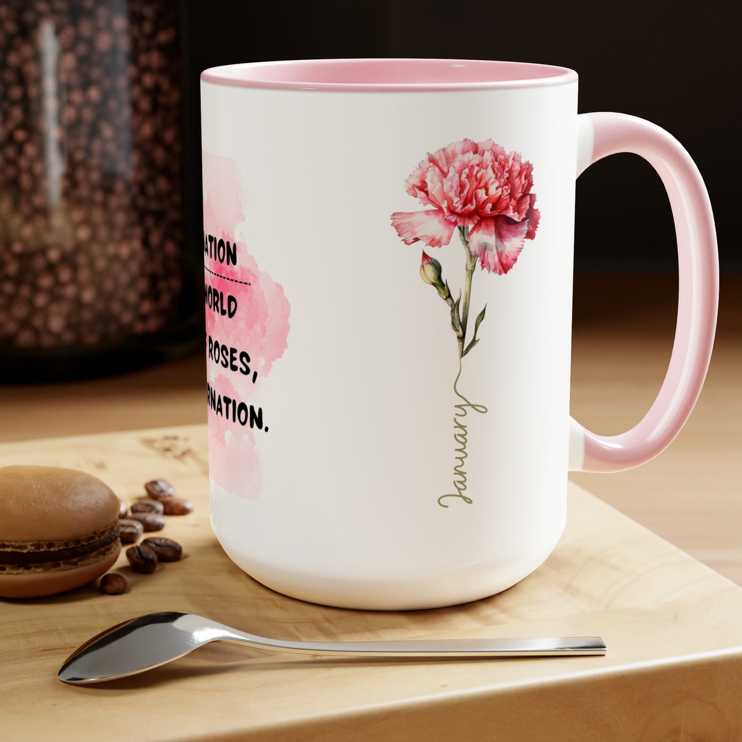 January Birth Month Flower Two-Tone Coffee Mugs, 15oz, Magical Birth Month Flower Mug.