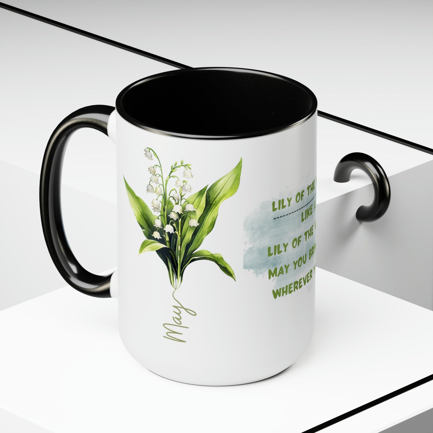 Birth Month FlowerTwo-Tone Coffee Mugs, 15oz, May Birth Month Flower mug.