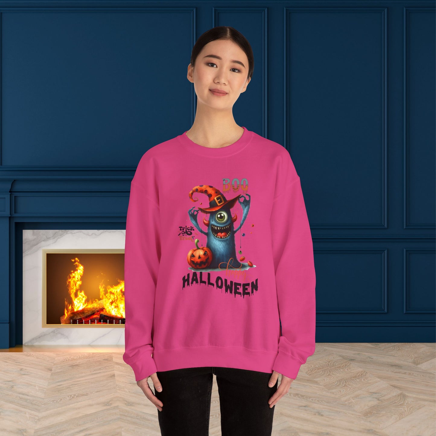 Boo Happy Halloween Sweatshirt, Happy Halloween Sweatshirt - Unisex Heavy Blend Crewneck, Halloween Sweatshirt, Cute Spooky Ghost sweatshirt.