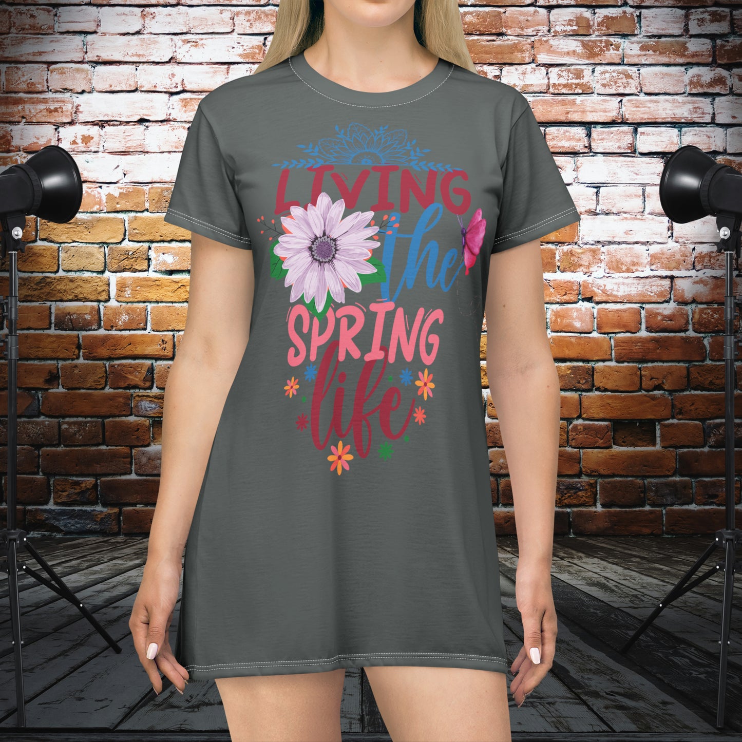 Living The Spring Life T-Shirt Dress (AOP)