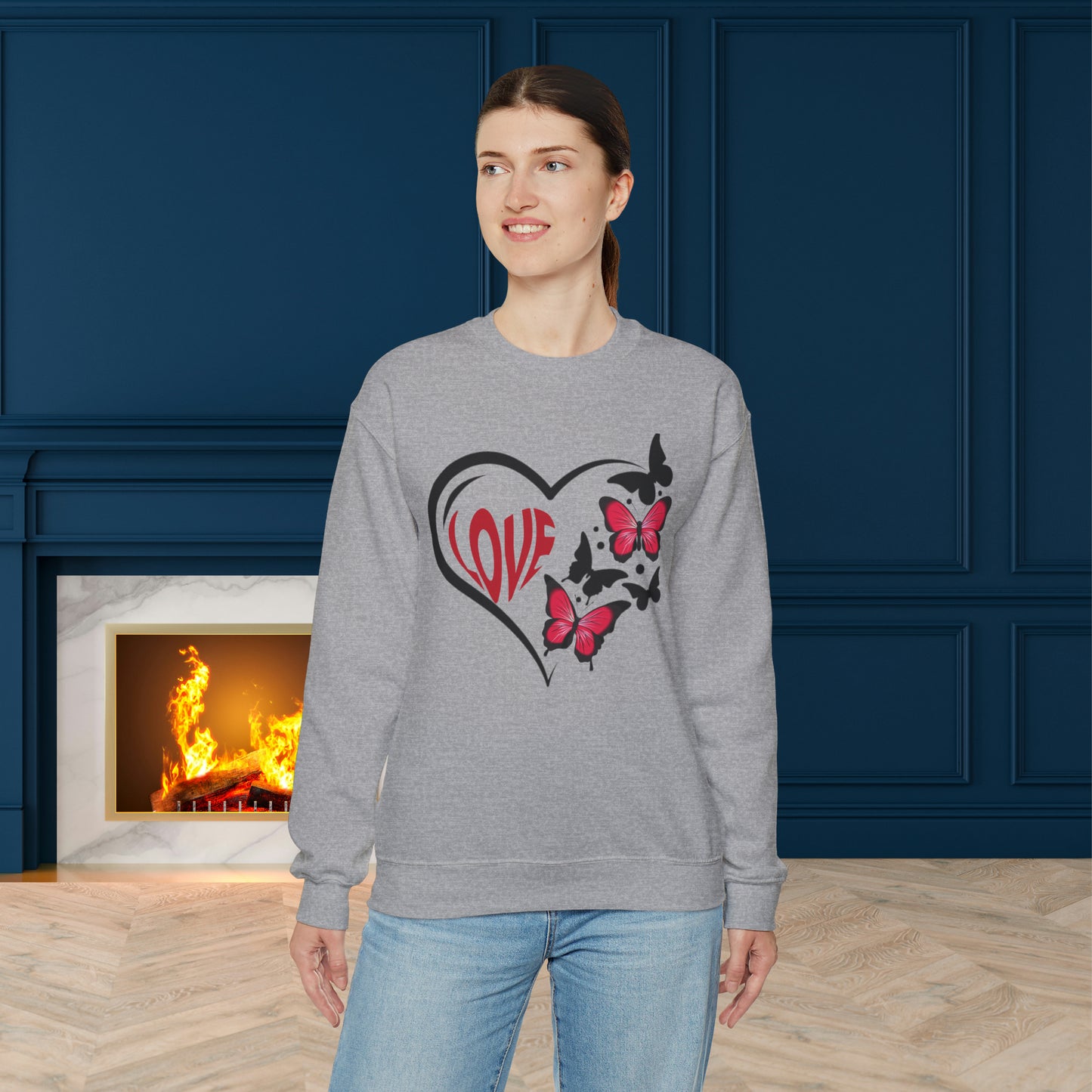 Happy valentines day butterfly heart shape Unisex Heavy Blend™ Crewneck Sweatshirt