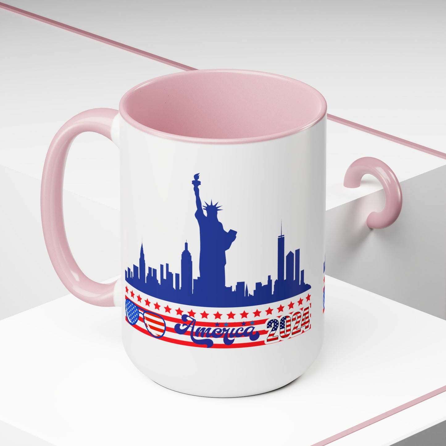 Happy 4th Of July Two -Tone Coffee Mug.15oz. God Bless America Coffee Mug. America 2024 Coffee Mug.