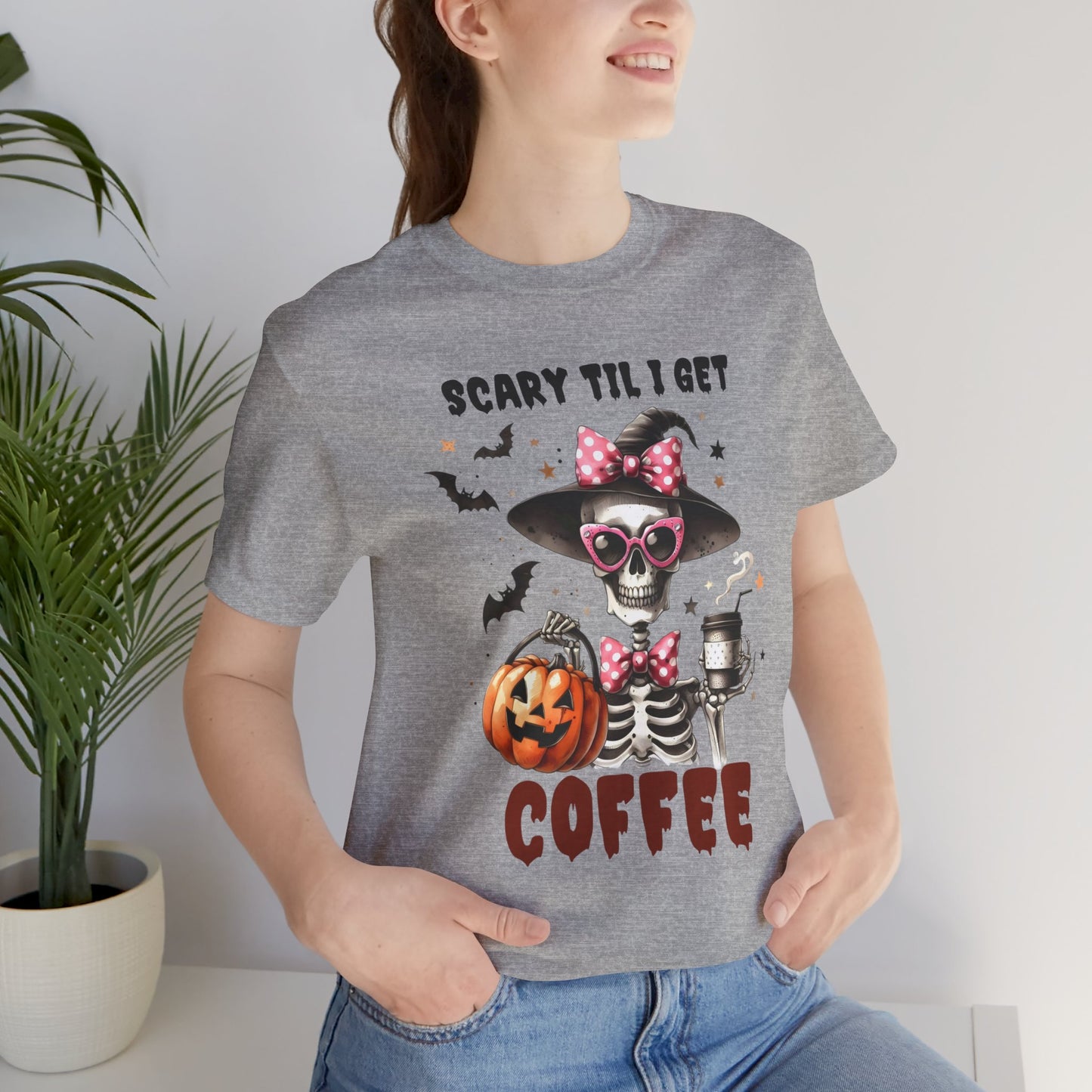 Scary Til I Get Coffee Halloween T-shirt, Happy Halloween T-shirt, Trick Or Treat T-shirt, Halloween T-shirt, Cool Halloween T-shirt, Spooky T-shirt,