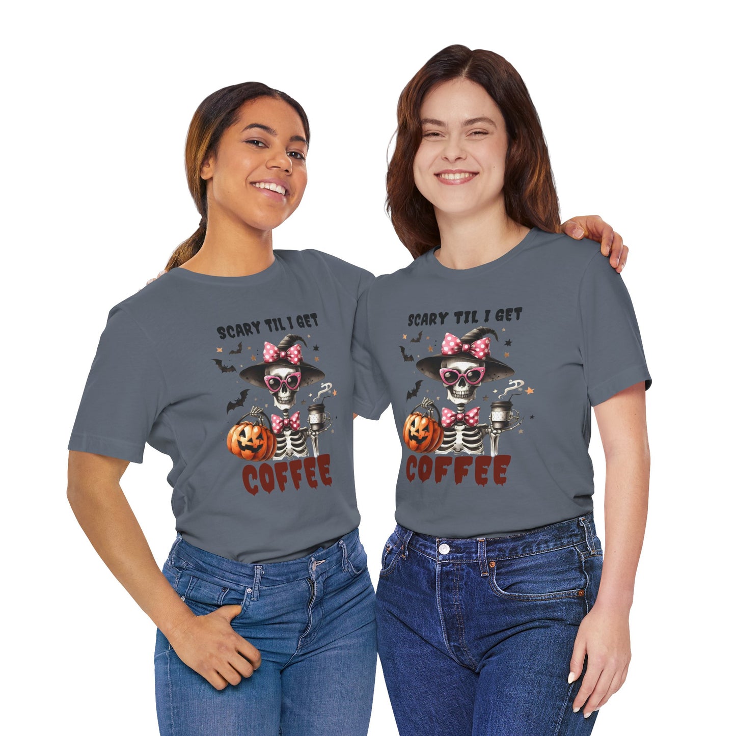 Scary Til I Get Coffee Halloween T-shirt, Happy Halloween T-shirt, Trick Or Treat T-shirt, Halloween T-shirt, Cool Halloween T-shirt, Spooky T-shirt,