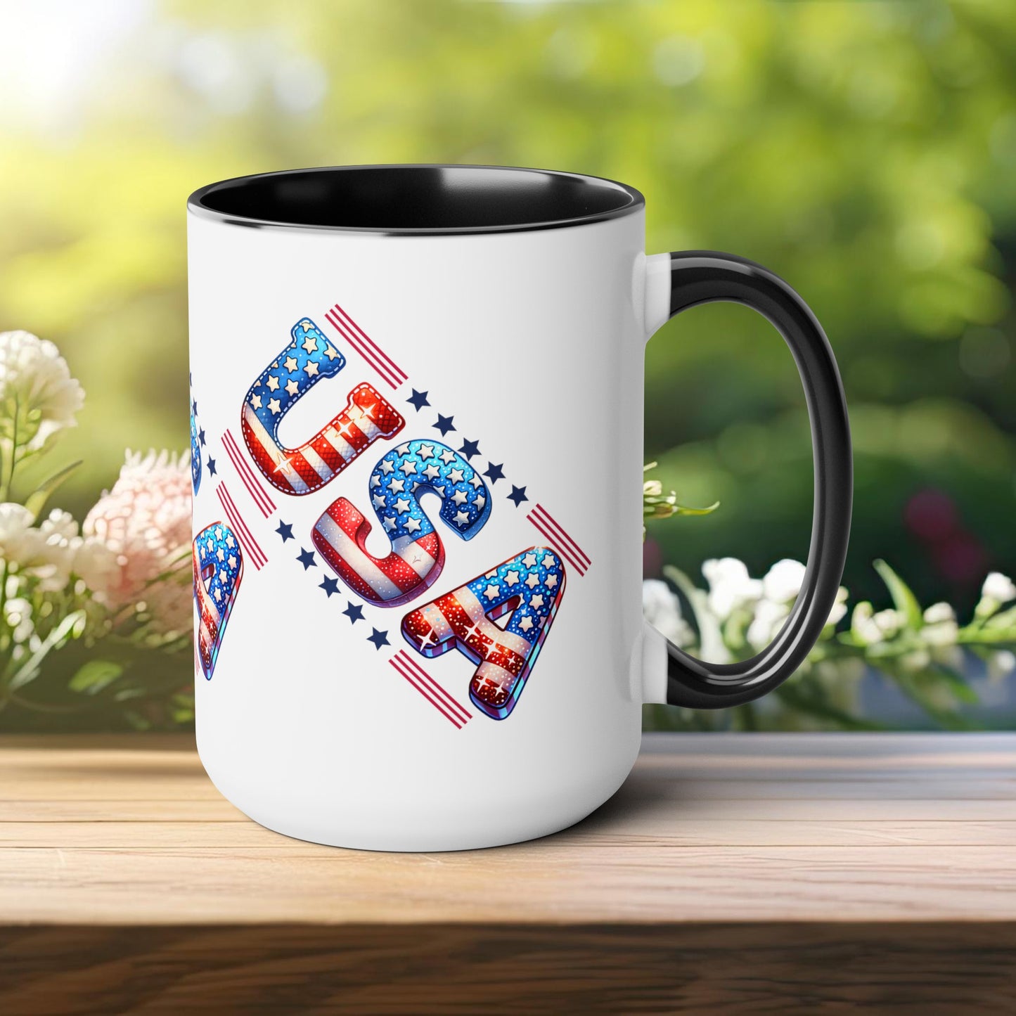 Happy 4th Of July Two -Tone Coffee Mug.15oz. God Bless America Coffee Mug. USA Coffee Mug.