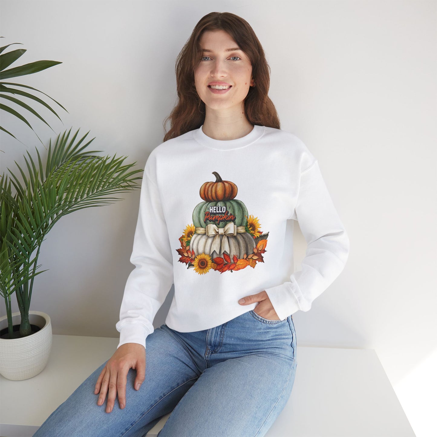 Hello Pumpkin Thanksgiving Turkey Sweatshirt - Unisex Heavy Blend, Happy Thanksgiving2024 Sweatshirt, Thanksgiving Gift, Festive Sweatshirt.