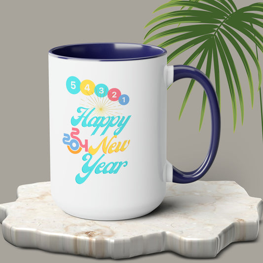 Happy New Year Two-Tone Coffee Mugs, 15oz