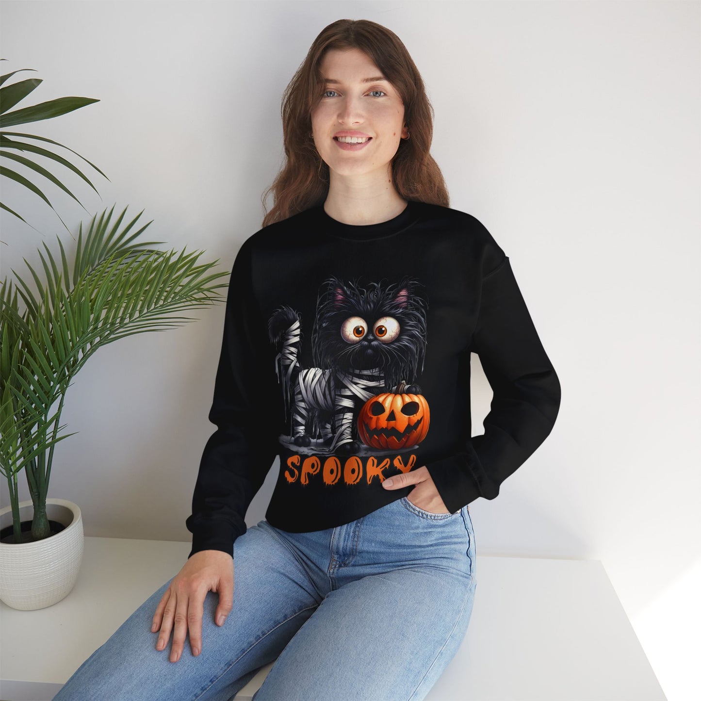 Spooky Cat Halloween Sweatshirt - Unisex Heavy Blend Crewneck, halloween sweatshirt, cute spooky cat sweatshirt.