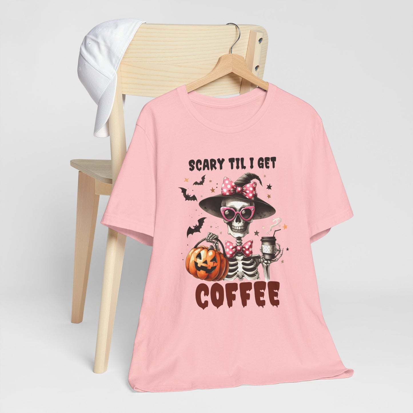 Scary Til I Get Coffee Halloween T-shirt, Happy Halloween T-shirt, Trick Or Treat T-shirt, Halloween T-shirt, Cool Halloween T-shirt, Spooky T-shirt,