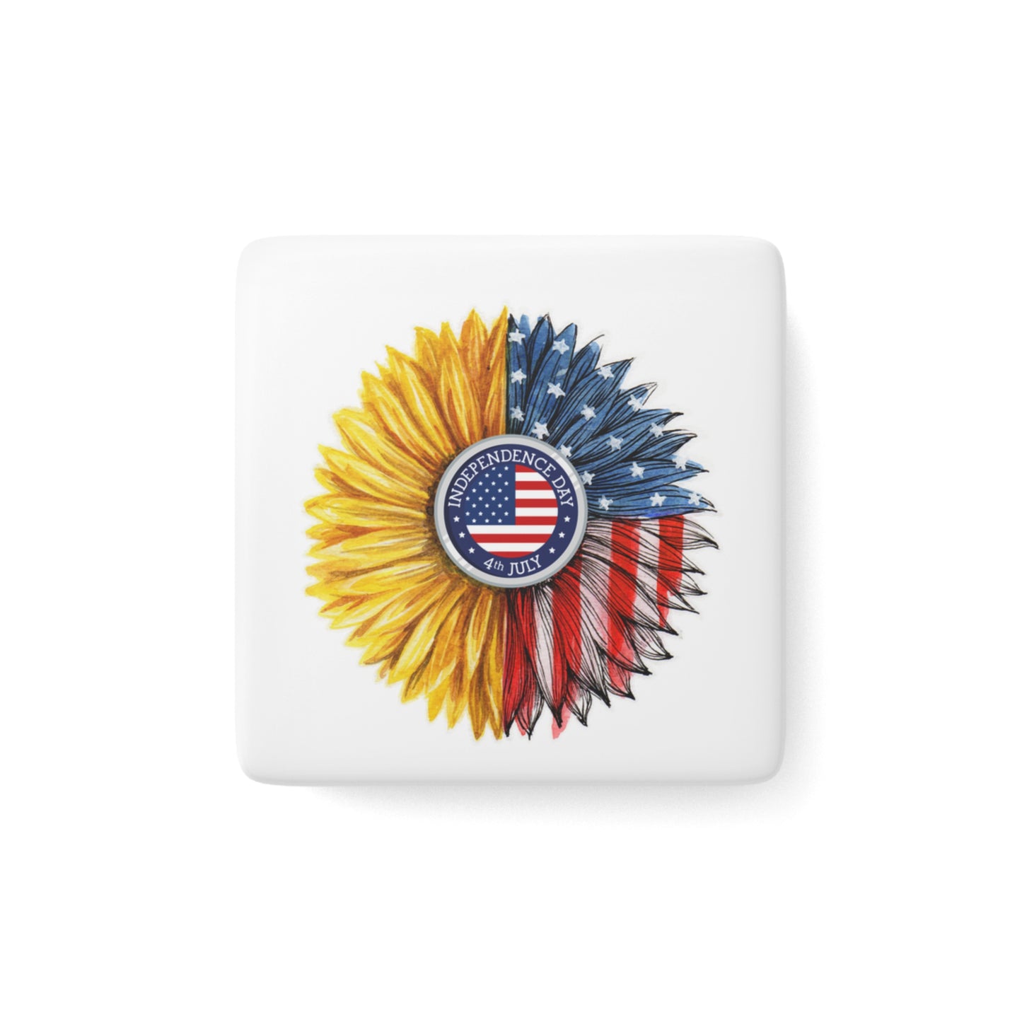 Happy 4th of July Porcelain Magnet, Square, America, Flag, Peace Love America. Proud To Be An American, Red White Blue Magnet, God Bless America Magnet.