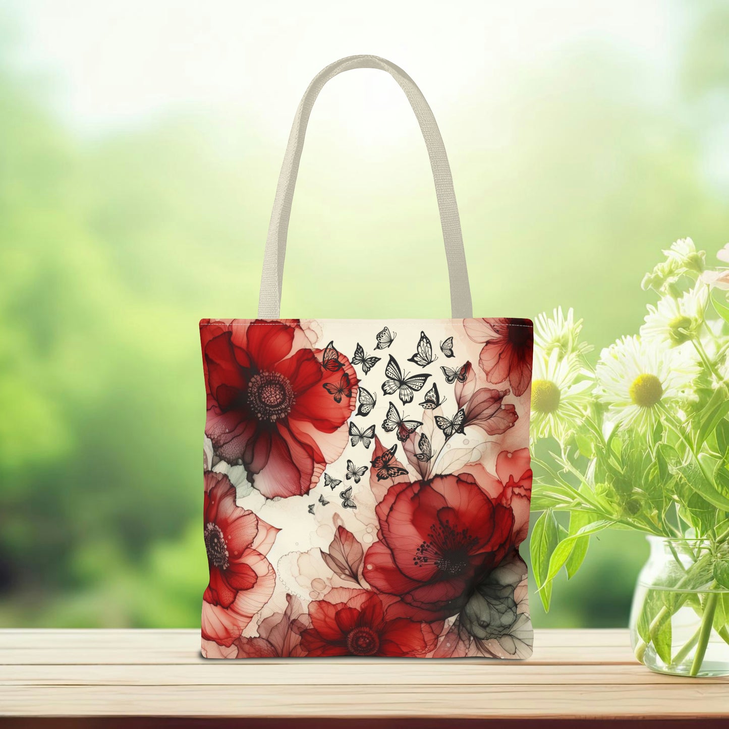 Red Flower With Butterfly Tote Bag