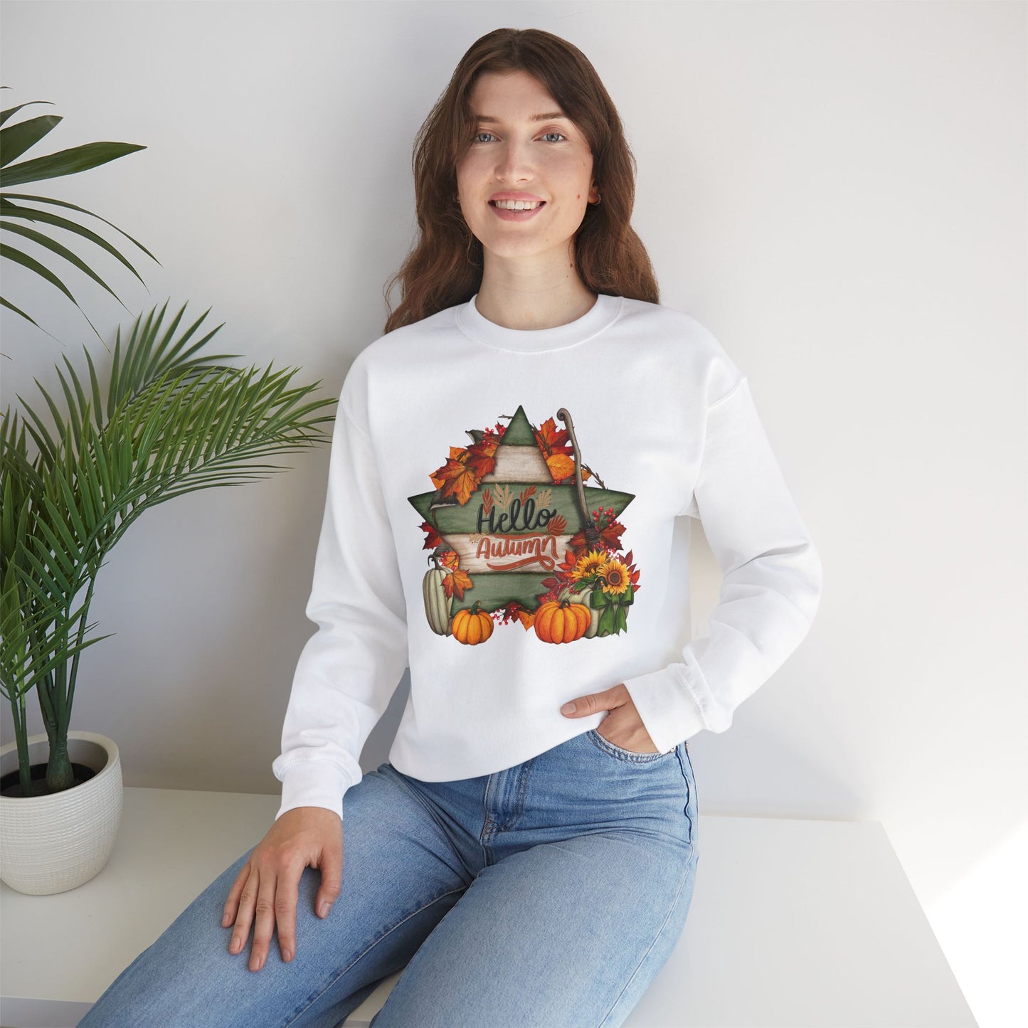 Hello Autumn Thanksgiving  Sweatshirt - Unisex Heavy Blend, Happy Thanksgiving2024 Sweatshirt, Thanksgiving Gift, Festive Sweatshirt.