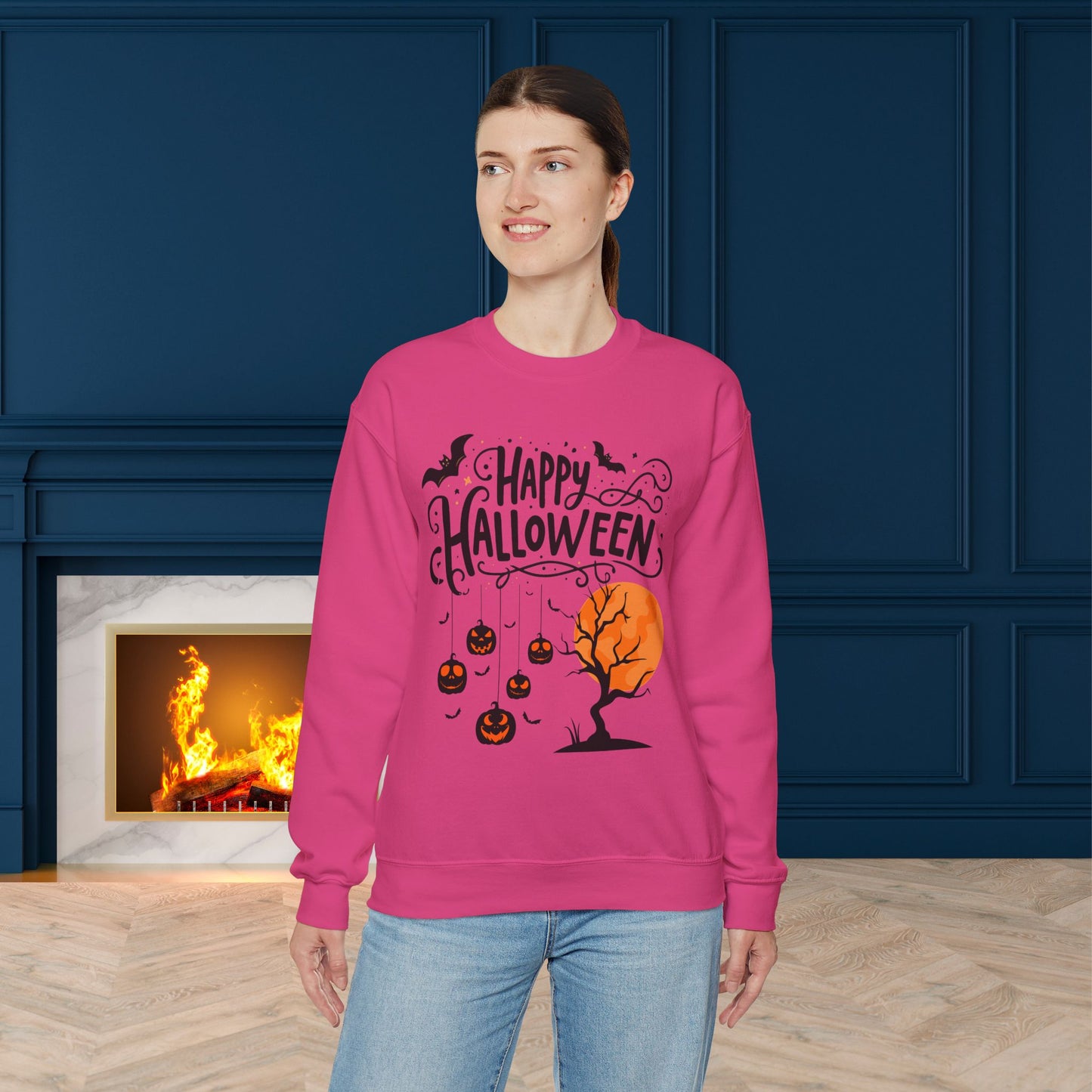 Happy halloween Sweatshirt - Unisex Heavy Blend Crewneck, halloween sweatshirt, cute spooky cat sweatshirt.