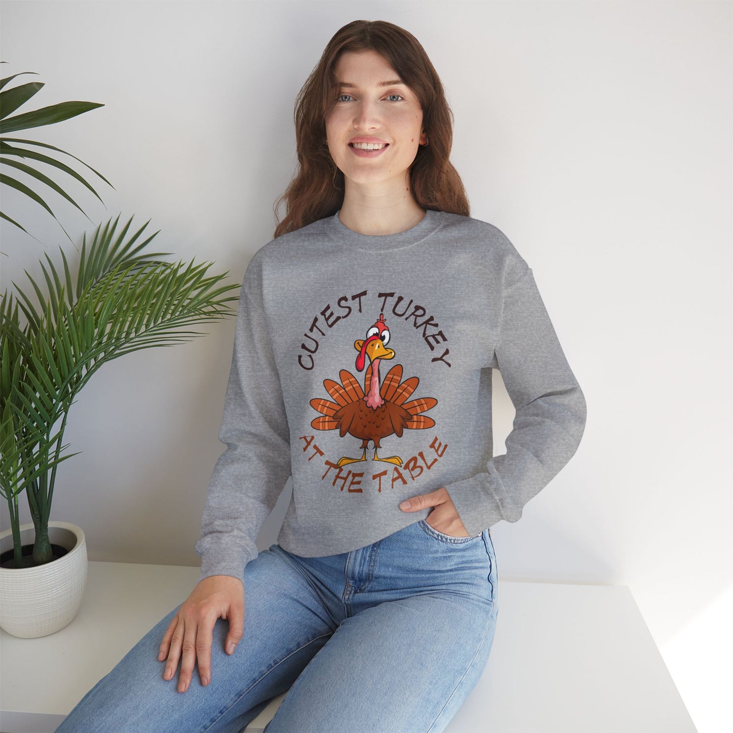 Cutest Turkey at The table Sweatshirt, HappyThanksgiving Sweatshirt - Unisex Heavy Blend, Happy Thanksgiving2024 Sweatshirt, Thanksgiving Gift, Festive Sweatshirt.