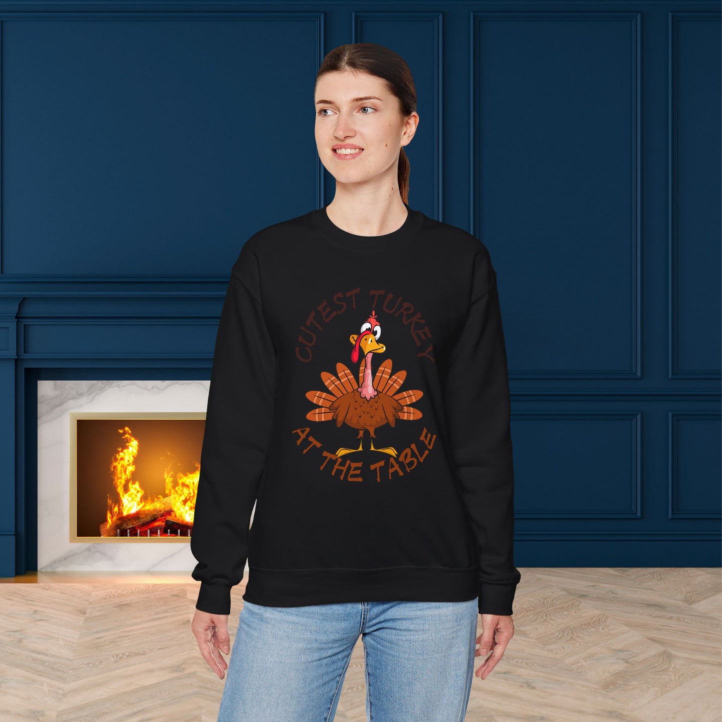 Cutest Turkey at The table Sweatshirt, HappyThanksgiving Sweatshirt - Unisex Heavy Blend, Happy Thanksgiving2024 Sweatshirt, Thanksgiving Gift, Festive Sweatshirt.