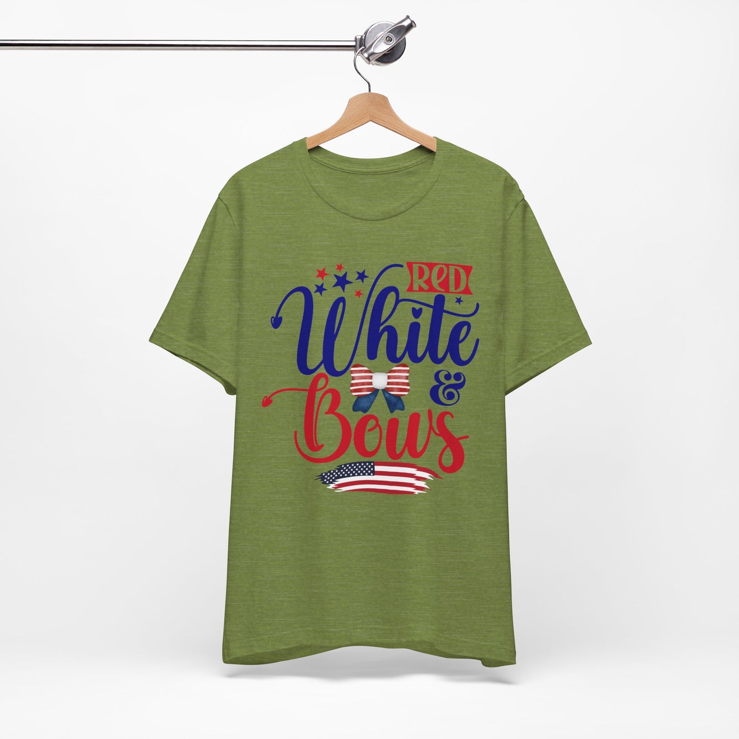 4th of July T-Shirt, Red White & Bows T-Shirt, Fourth of July unisex jersey short sleeve.