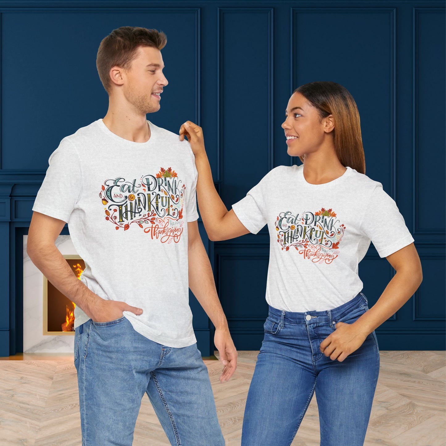 Eat Drink & Thankful T-shirt, Happy Thanksgiving T-shirt, Happy thanksgiving 2024 T-shirt, Thanksgiving Gift,Turkey Shirt, Family Thanksgiving, Holiday Outfit.