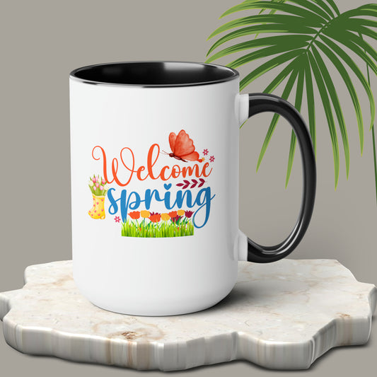 Welcome Spring two-Tone Coffee Mugs, 15oz