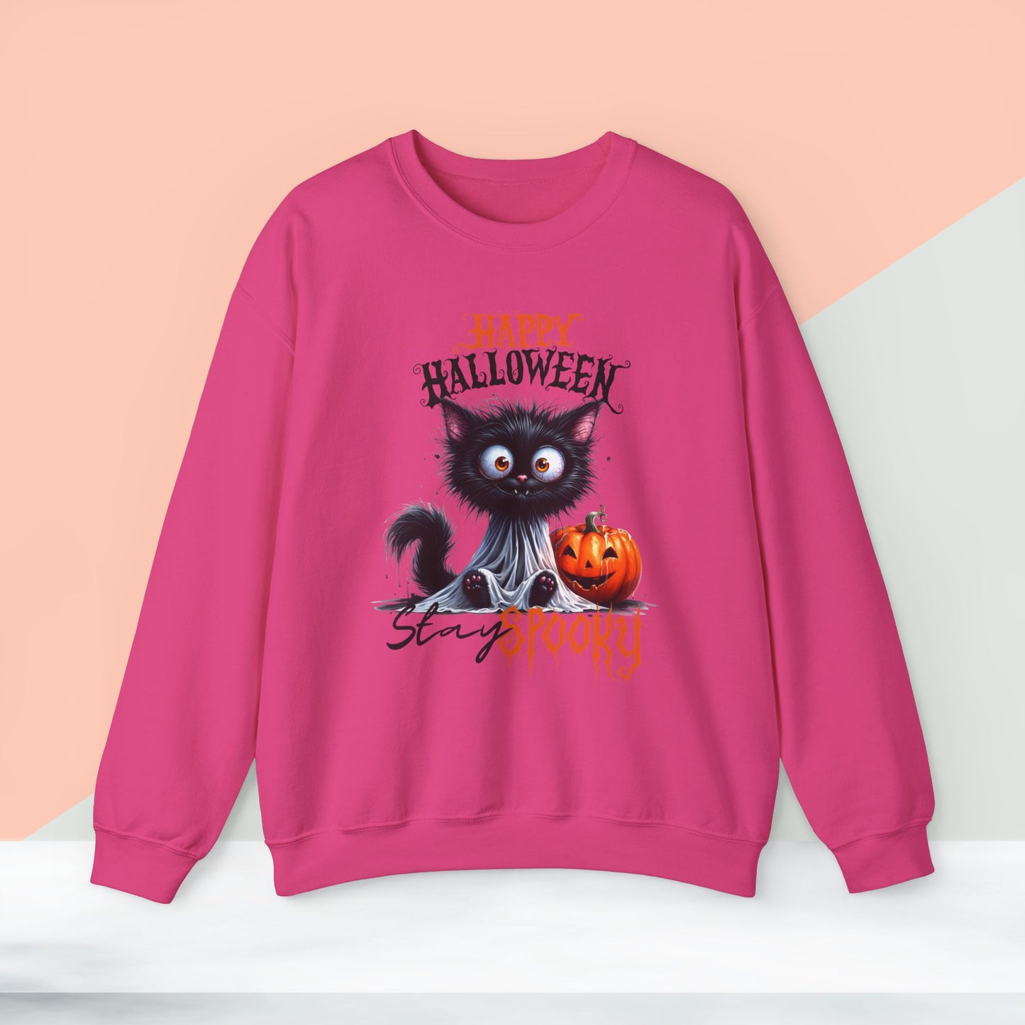 Stay spooky Halloween Sweatshirt - Unisex Heavy Blend Crewneck, halloween sweatshirt, cute spooky cat sweatshirt.