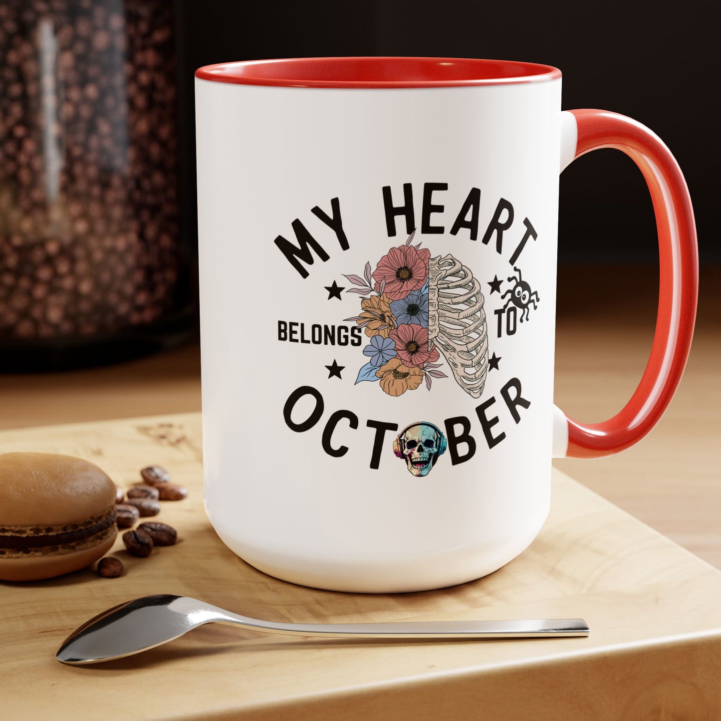 My Heart Belongs To October Halloween Coffee Mug,  Let's Go Halloween Coffee Mug, Trick or Treat Halloween Coffee Mug, Cute Skeleton Coffee Mug, Spooky Season Halloween Coffee Mug.