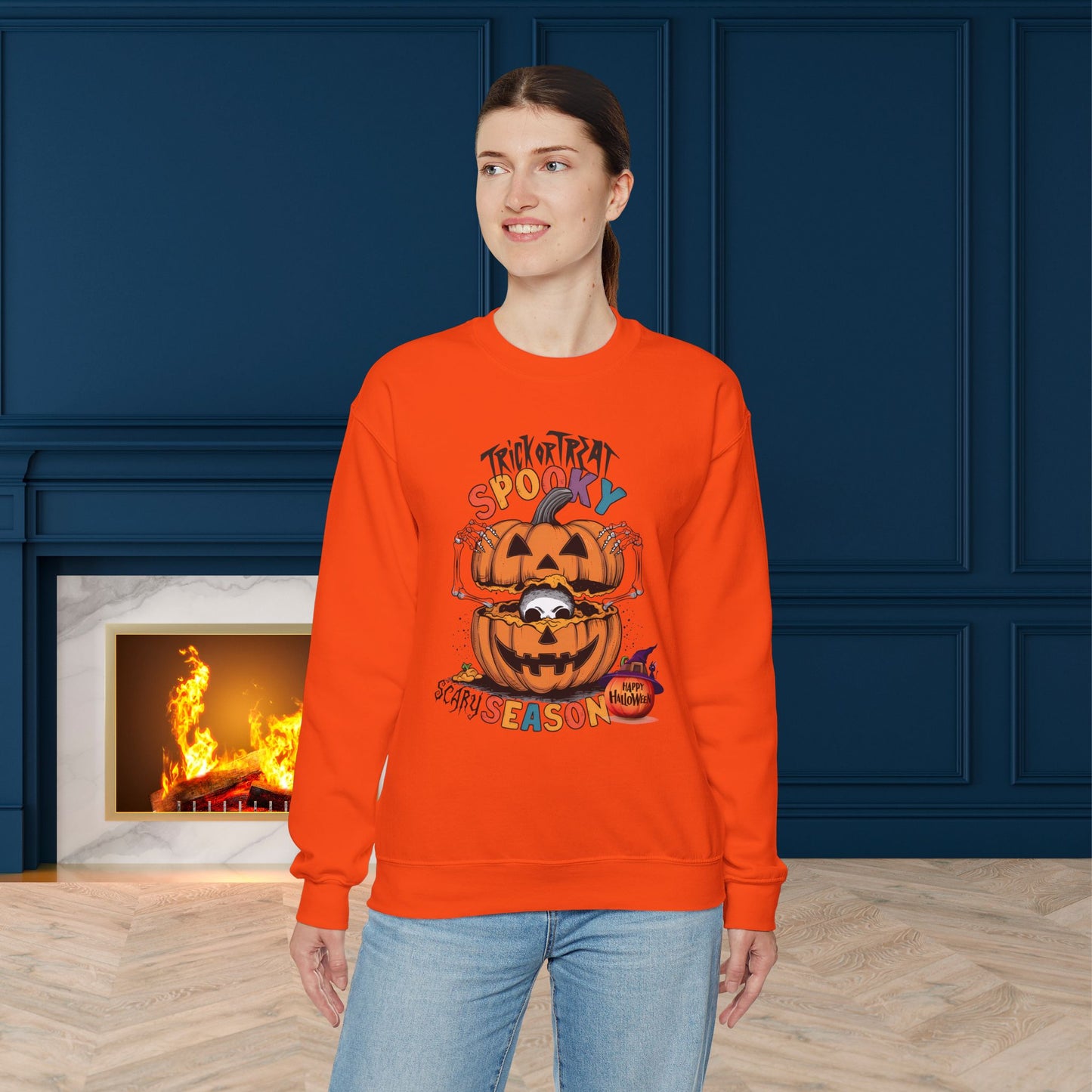 Spooky Scary Season Sweatshirt, Happy Halloween Sweatshirt - Unisex Heavy Blend Crewneck, Halloween Sweatshirt, Cute Spooky Ghost sweatshirt.