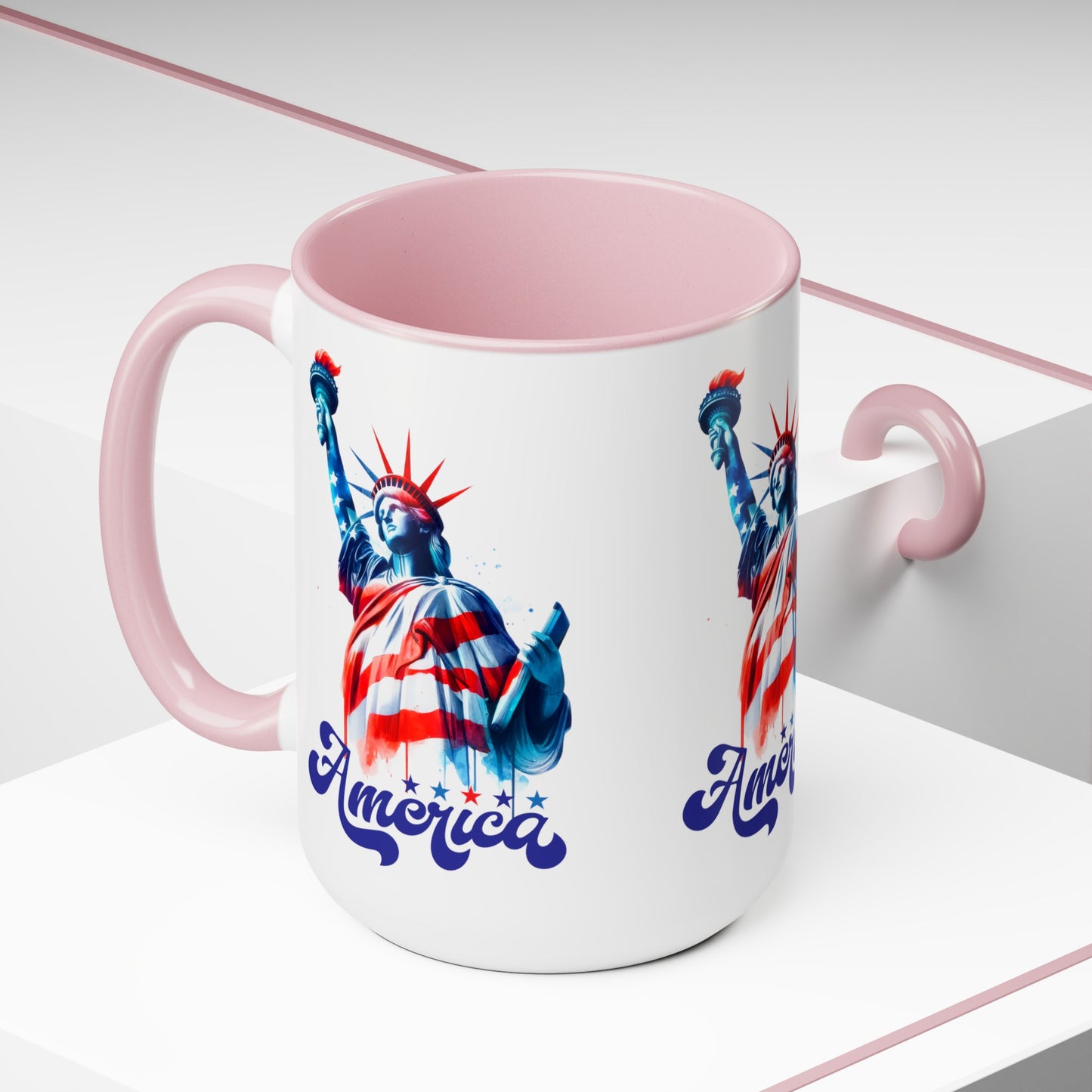 Happy 4th Of July Two -Tone Coffee Mug.15oz. God Bless America Coffee Mug. USA Coffee Mug.