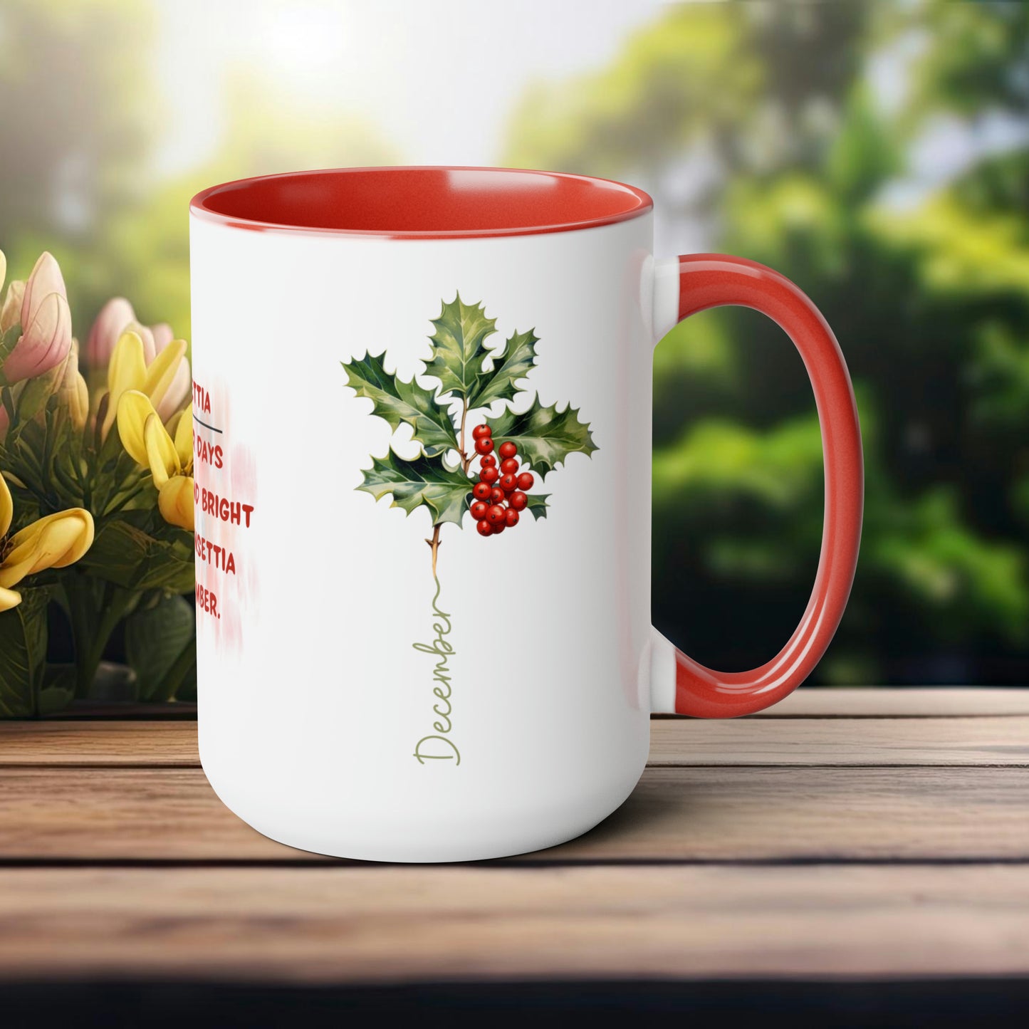 December Birth Month Flower Two-Tone Coffee Mugs, 15oz, Birth Month Flower mug.