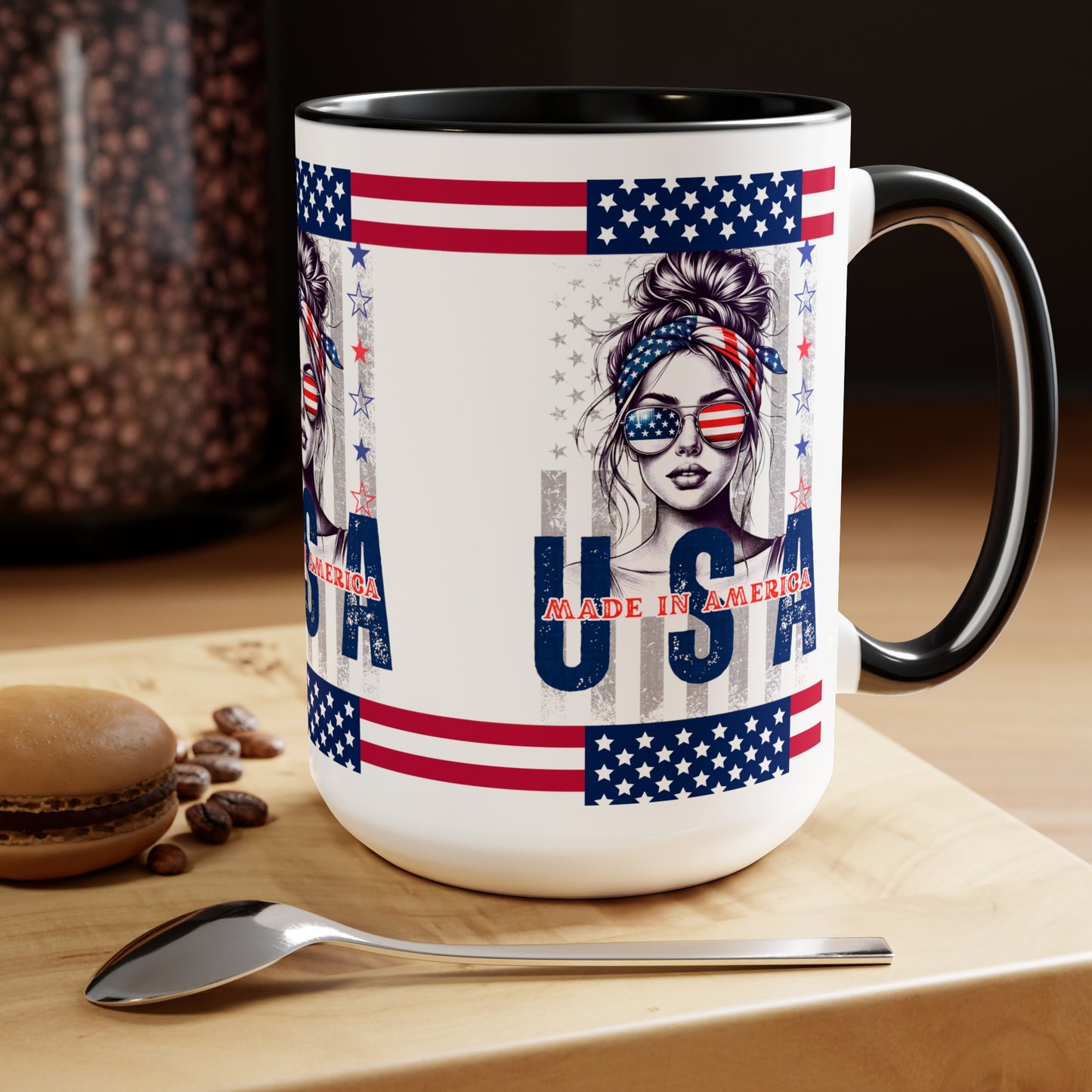 Happy 4th Of July Two -Tone Coffee Mug.15oz. God Bless America Coffee Mug. USA Coffee Mug.