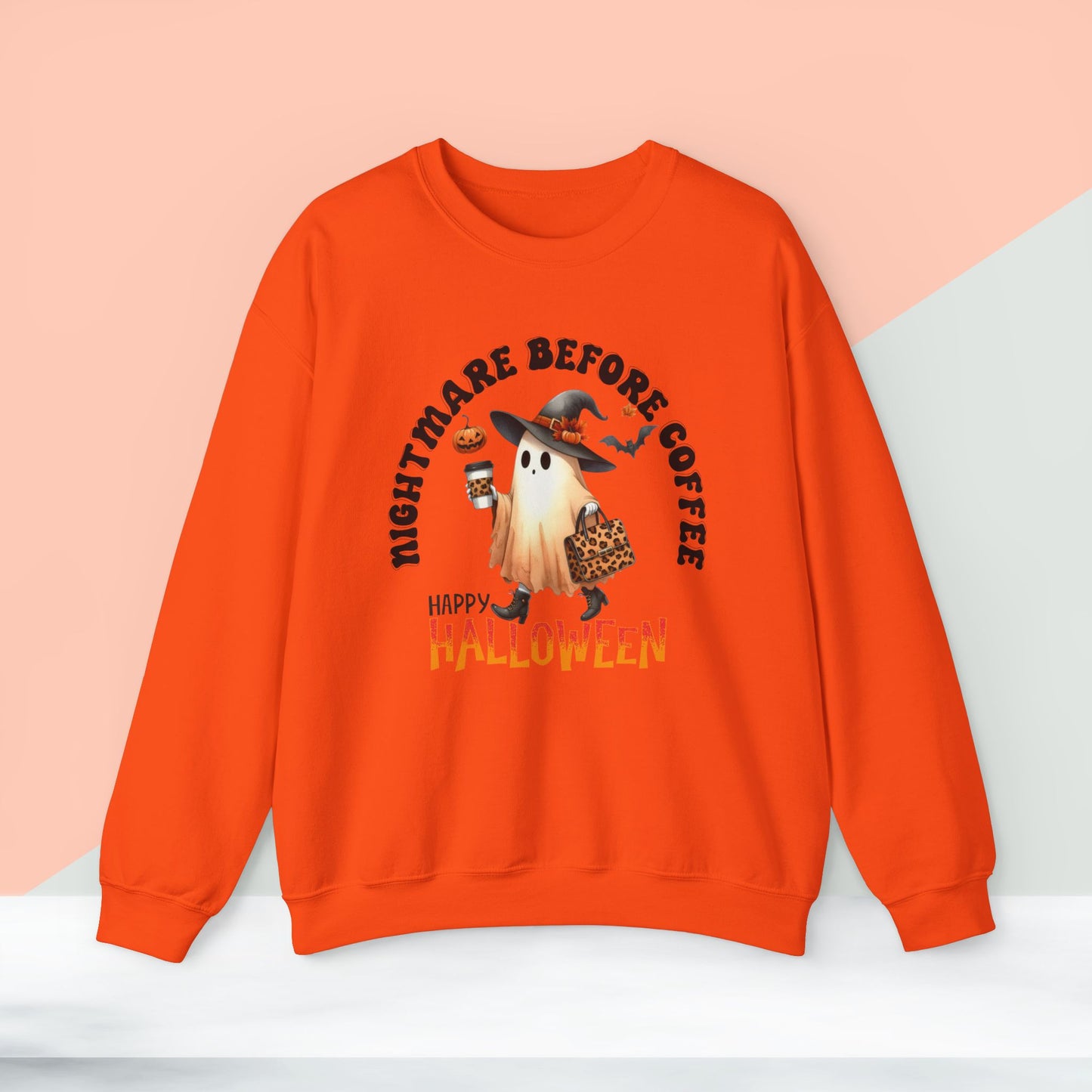 Nightmare Before coffee Happy Halloween Sweatshirt, Happy Halloween Sweatshirt - Unisex Heavy Blend Crewneck, Halloween Sweatshirt, Cute Spooky Ghost sweatshirt.