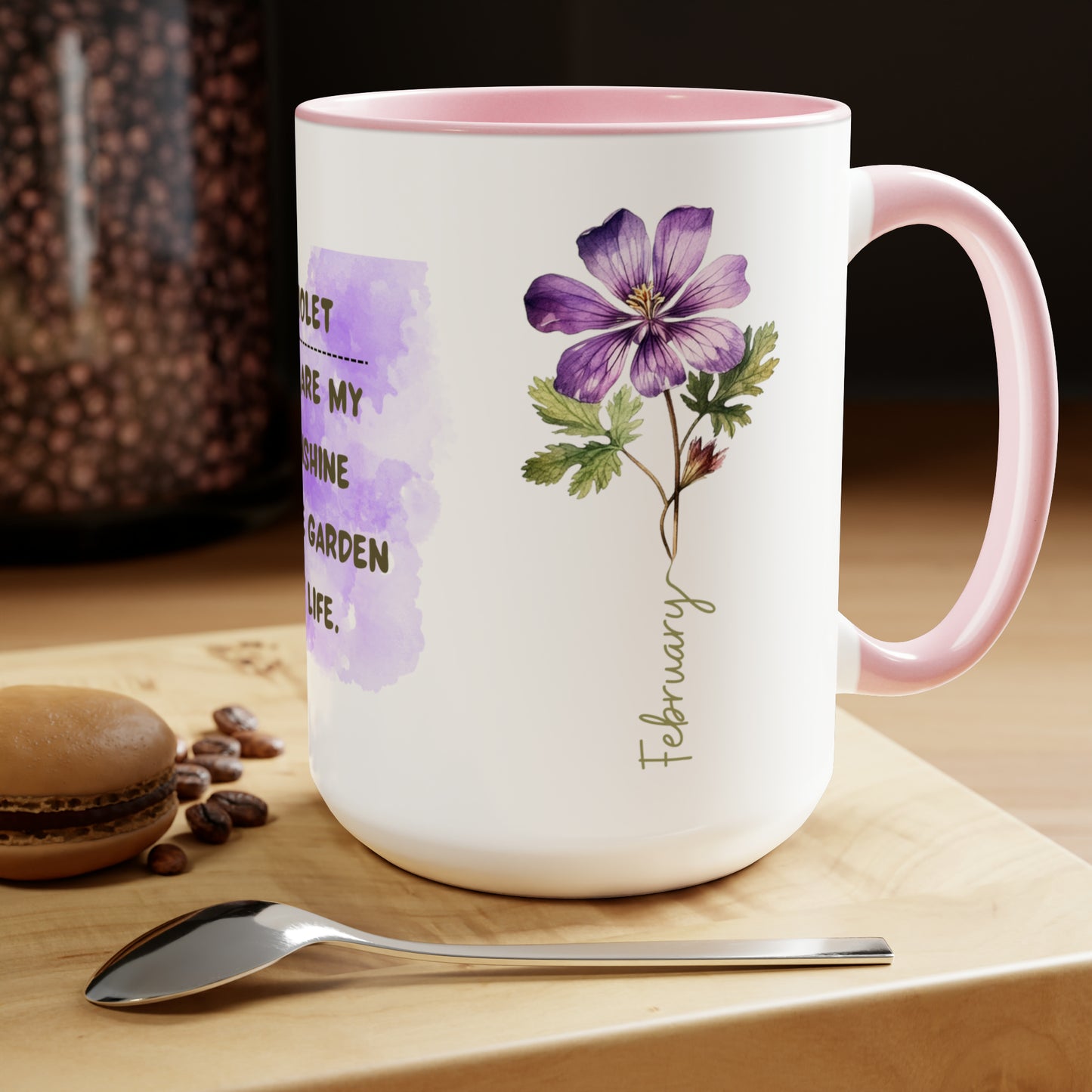 February Birth Month Flower Two-Tone Coffee Mugs, 15oz, Birthday Gift For Her.