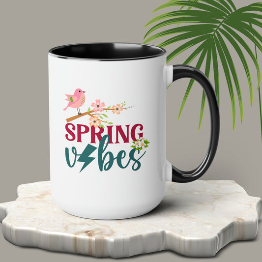 Spring Vibes Trendy two-Tone Coffee Mugs, 15oz