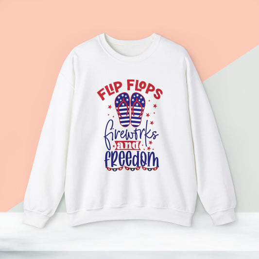 Happy 4th Of July Sweatshirt, Flip Flops Fireworks & Freedom Sweatshirt, Fourth of July unisex heavy blend crewneck sweatshirt.