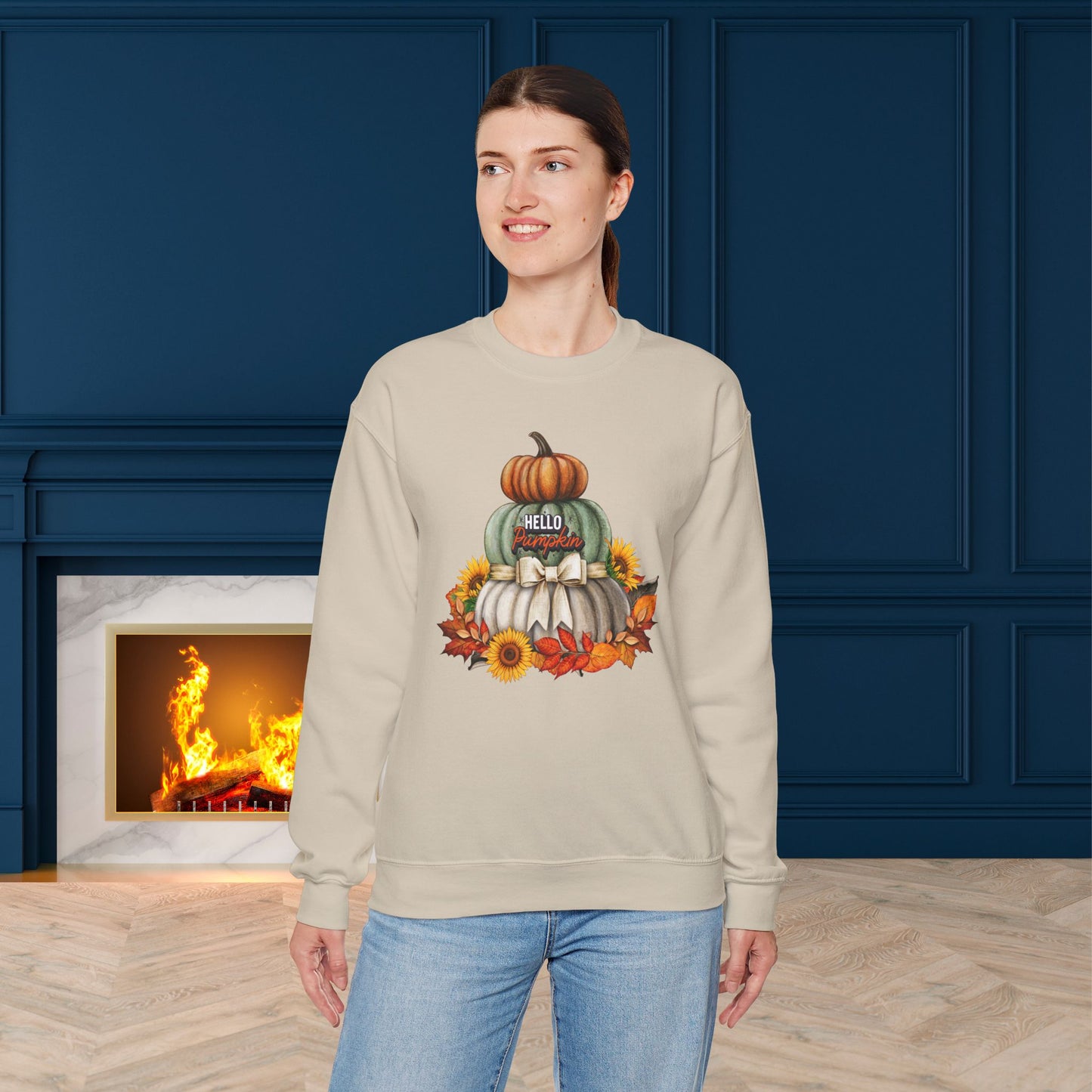 Hello Pumpkin Thanksgiving Turkey Sweatshirt - Unisex Heavy Blend, Happy Thanksgiving2024 Sweatshirt, Thanksgiving Gift, Festive Sweatshirt.