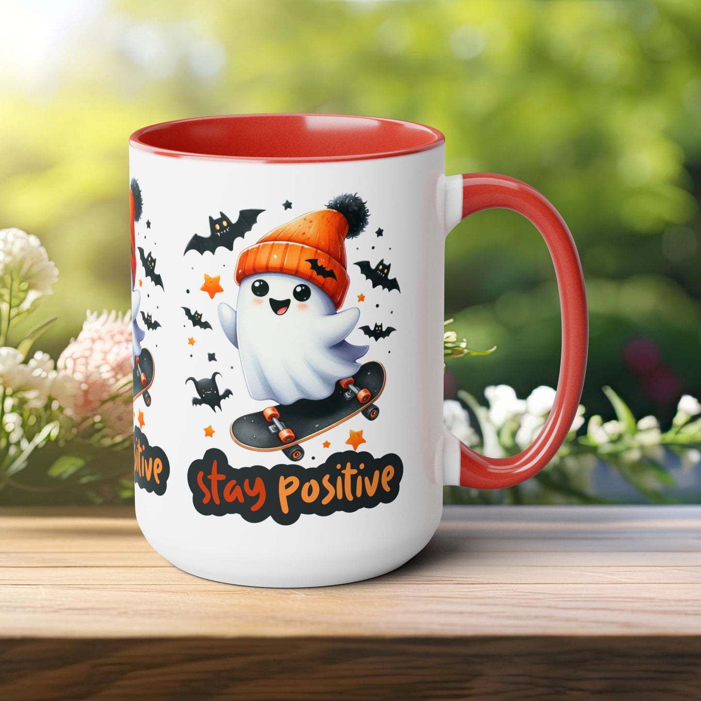 Stay Positive Halloween Coffee Mug,  Let's Go Halloween Coffee Mug, Trick or Treat Halloween Coffee Mug, Cute Skeleton Coffee Mug, Spooky Season Halloween Coffee Mug.