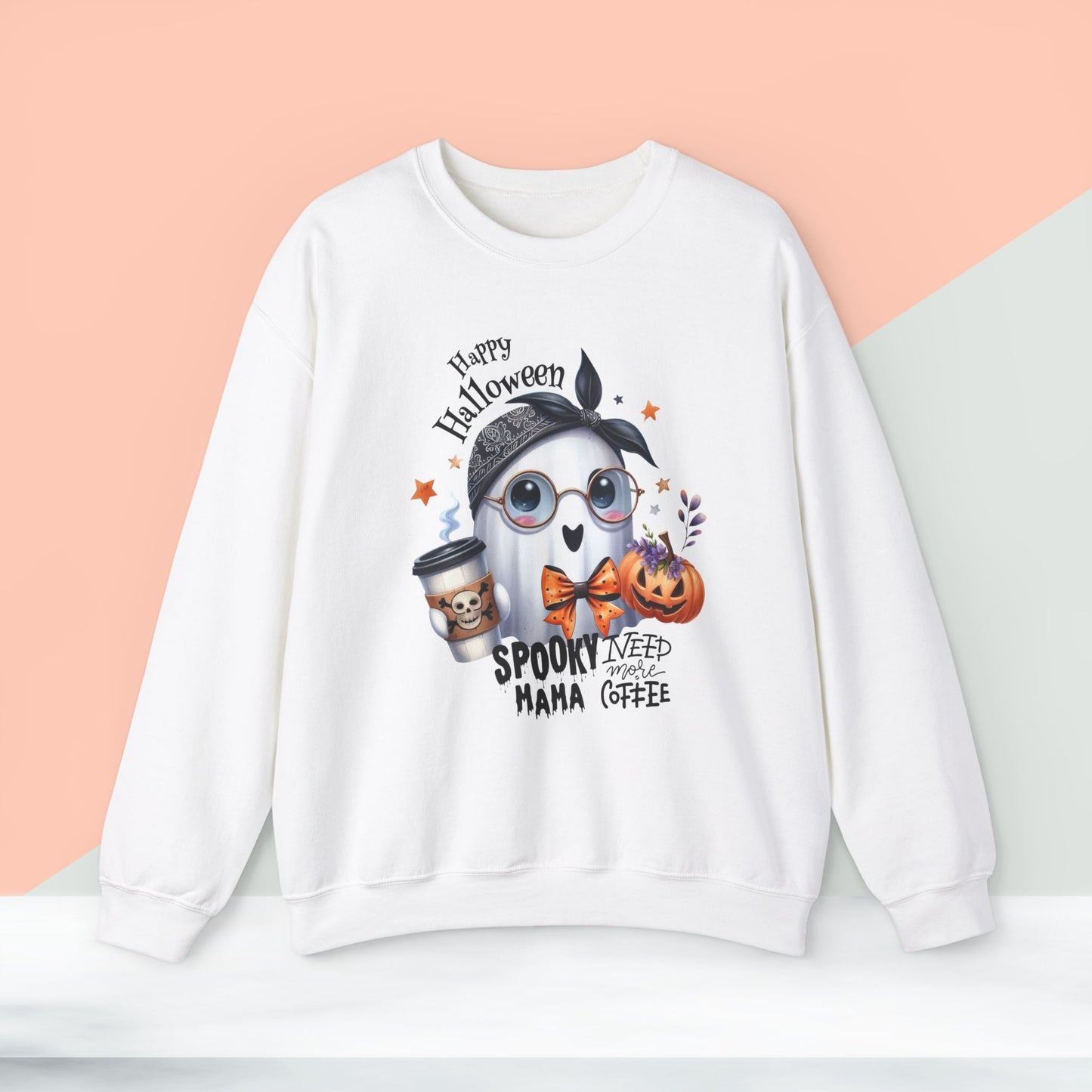 Spooky Mama Halloween Ghost Sweatshirt, Happy Halloween Sweatshirt - Unisex Heavy Blend Crewneck, Halloween Sweatshirt, Cute Spooky Ghost sweatshirt.