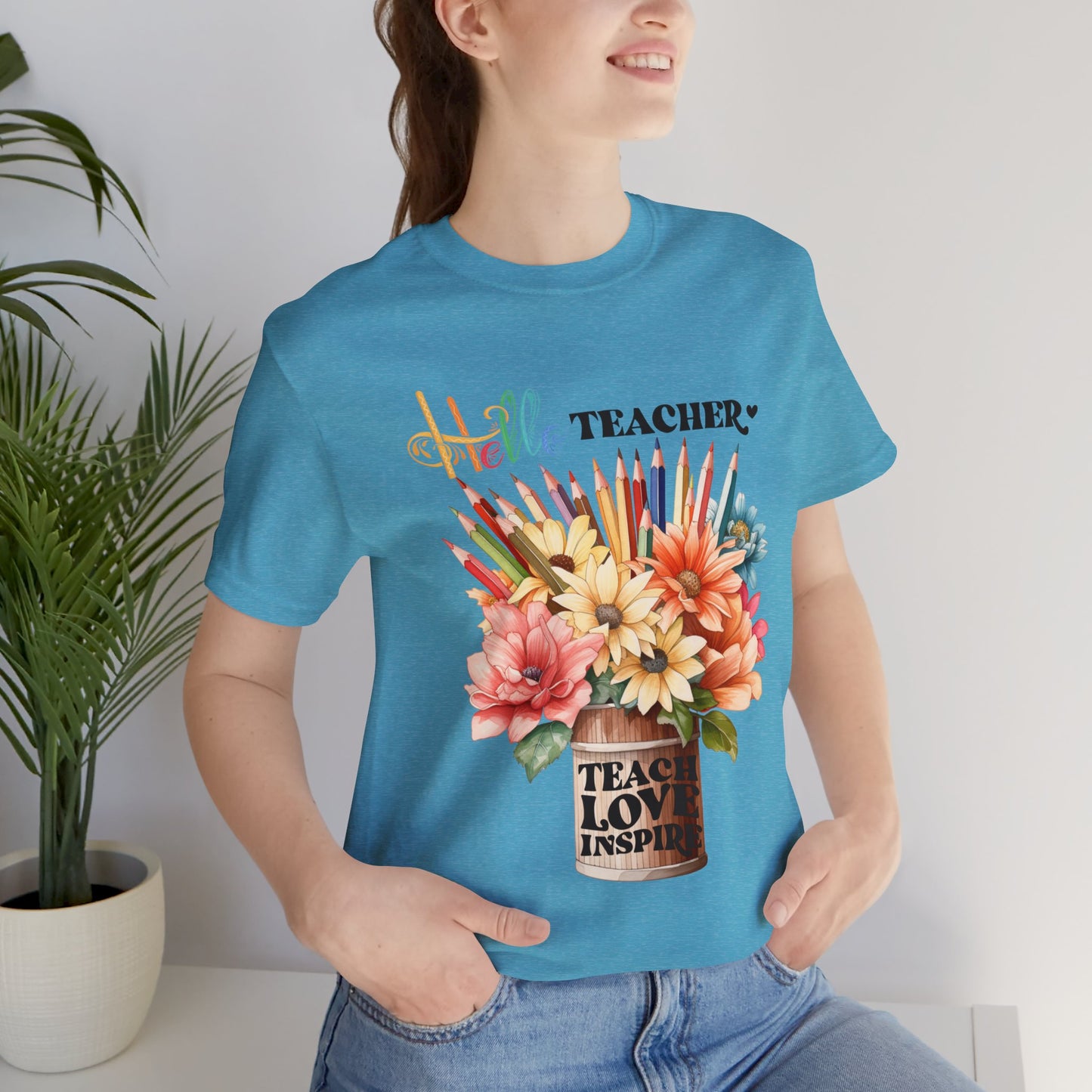 Hello Teacher T-Shirt, Back To School T-Shirt, Teach Love Inspire Teacher Shirt, Teacher Back To school unisex jersey short sleeve.First Day Vibes T-Shirt.