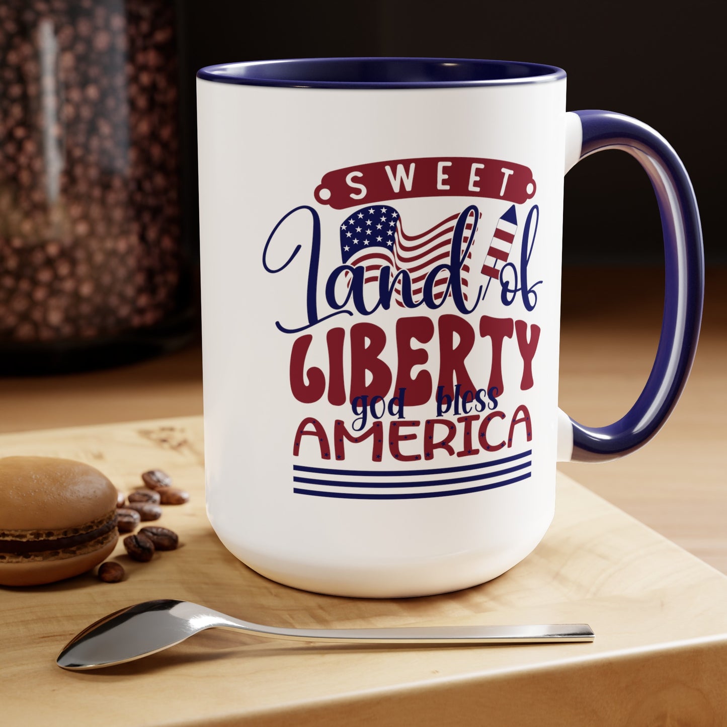 Happy 4th Of July Two -Tone Coffee Mug.15oz. Land Of Liberty Coffee Mug.