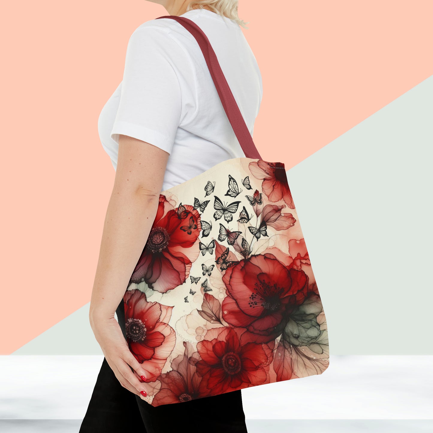 Red Flower With Butterfly Tote Bag