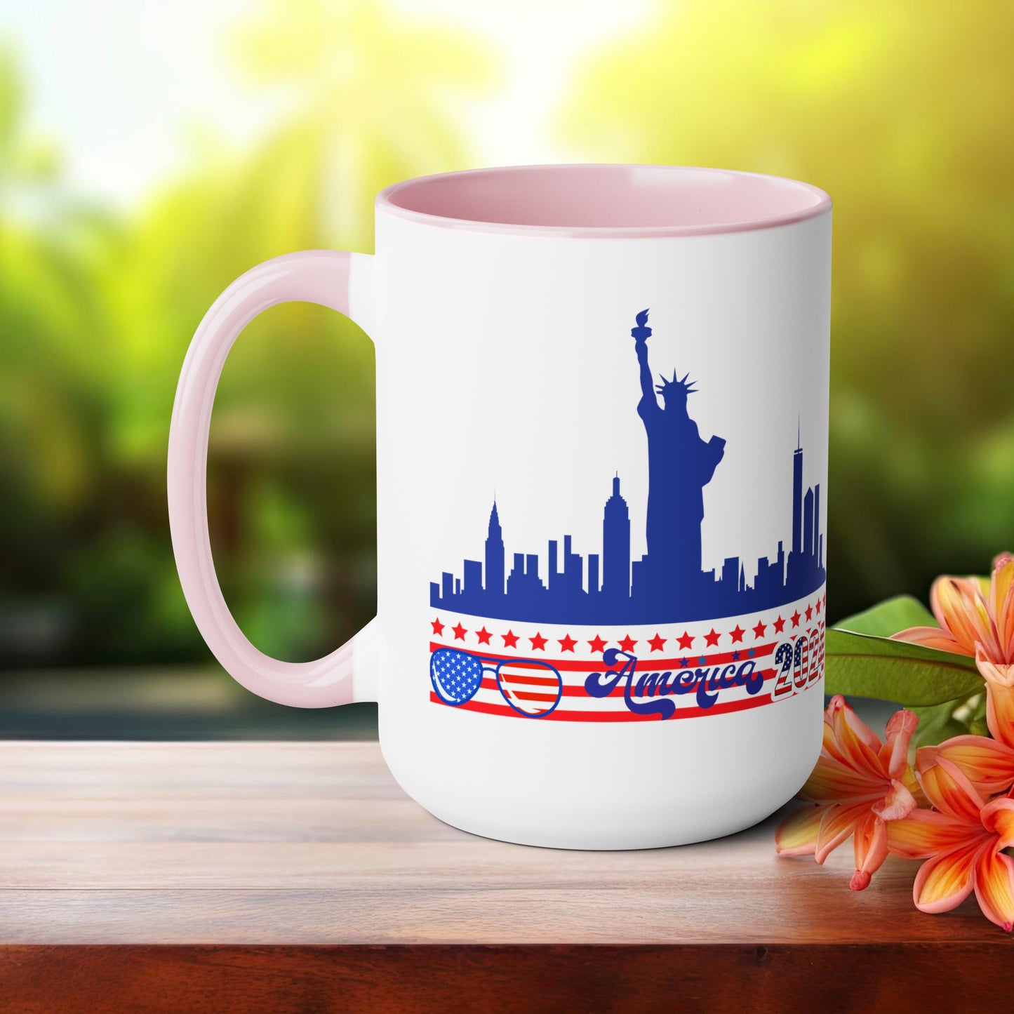 Happy 4th Of July Two -Tone Coffee Mug.15oz. God Bless America Coffee Mug. America 2024 Coffee Mug.