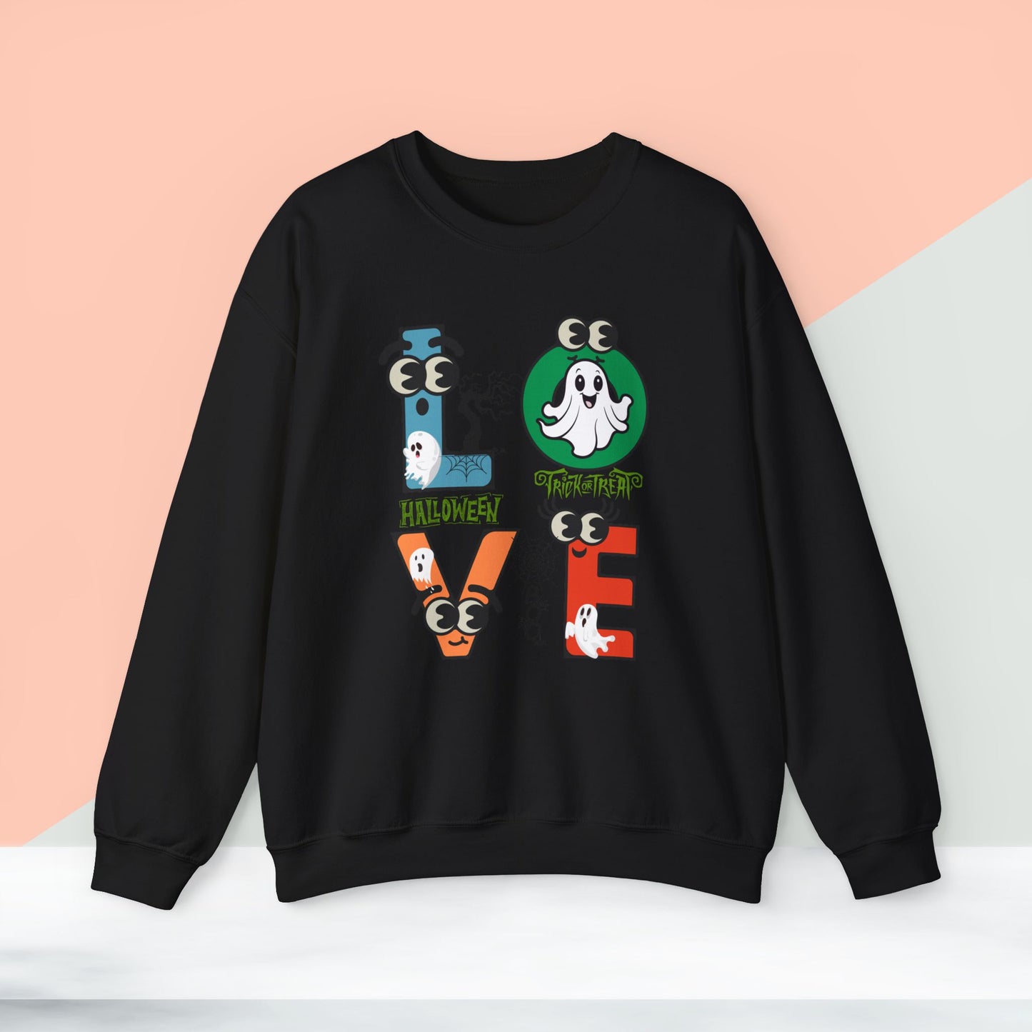 Love Happy Halloween Sweatshirt, Happy Halloween Sweatshirt - Unisex Heavy Blend Crewneck, Halloween Sweatshirt, Cute Spooky Ghost sweatshirt.