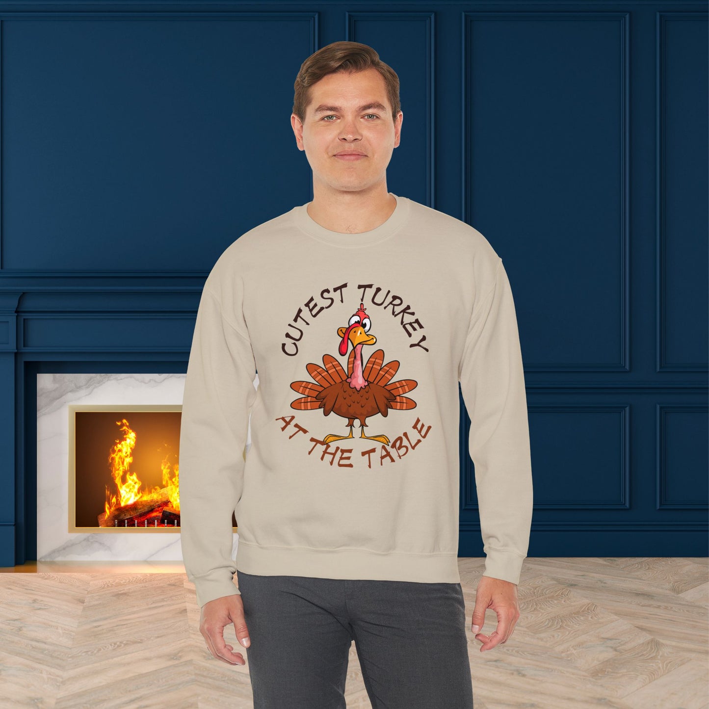 Cutest Turkey at The table Sweatshirt, HappyThanksgiving Sweatshirt - Unisex Heavy Blend, Happy Thanksgiving2024 Sweatshirt, Thanksgiving Gift, Festive Sweatshirt.