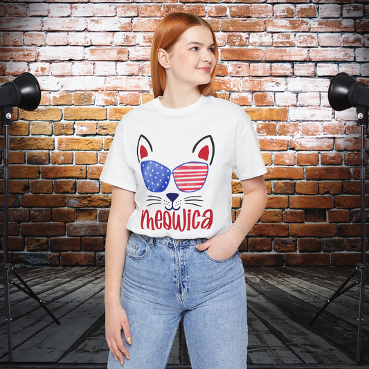 4th of July T-Shirt, Meowica T-shirt,  Fourth of July unisex jersey short sleeve.